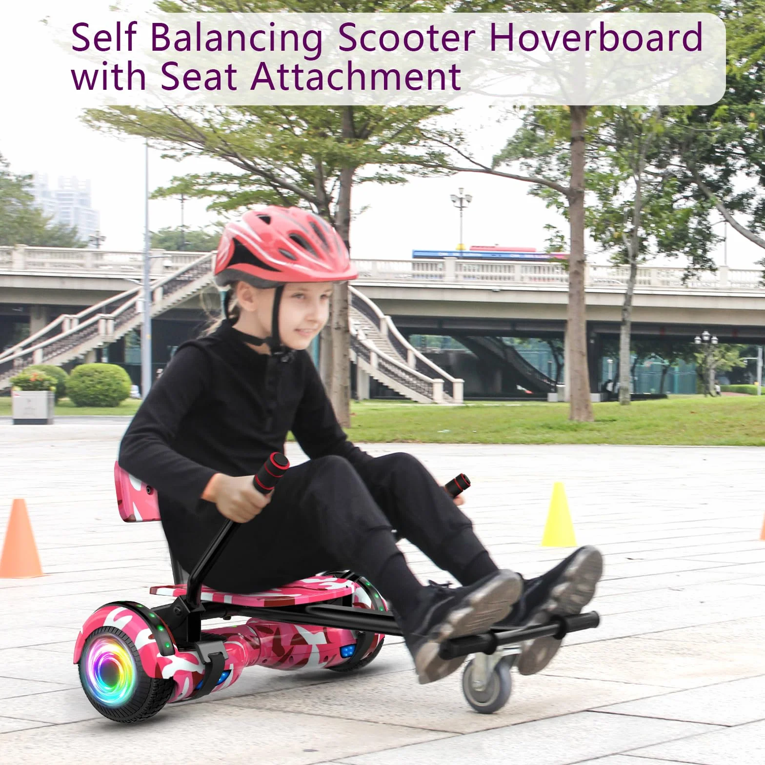 SISIGAD Hoverboard Go Kart Combo, Hoverboards avec siège, 6.5 inch Self Balancing Scooter with Bluetooth LED Lights, Go Karts Hover Board for Kids