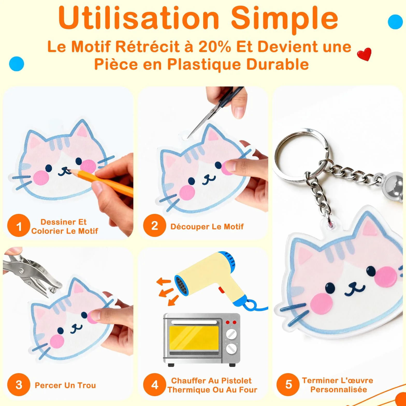 Kit Plastique Fou Feuille Thermorétractable A5 DIY Pendentifs Accessoires Artisanat Enfants Porte Clef