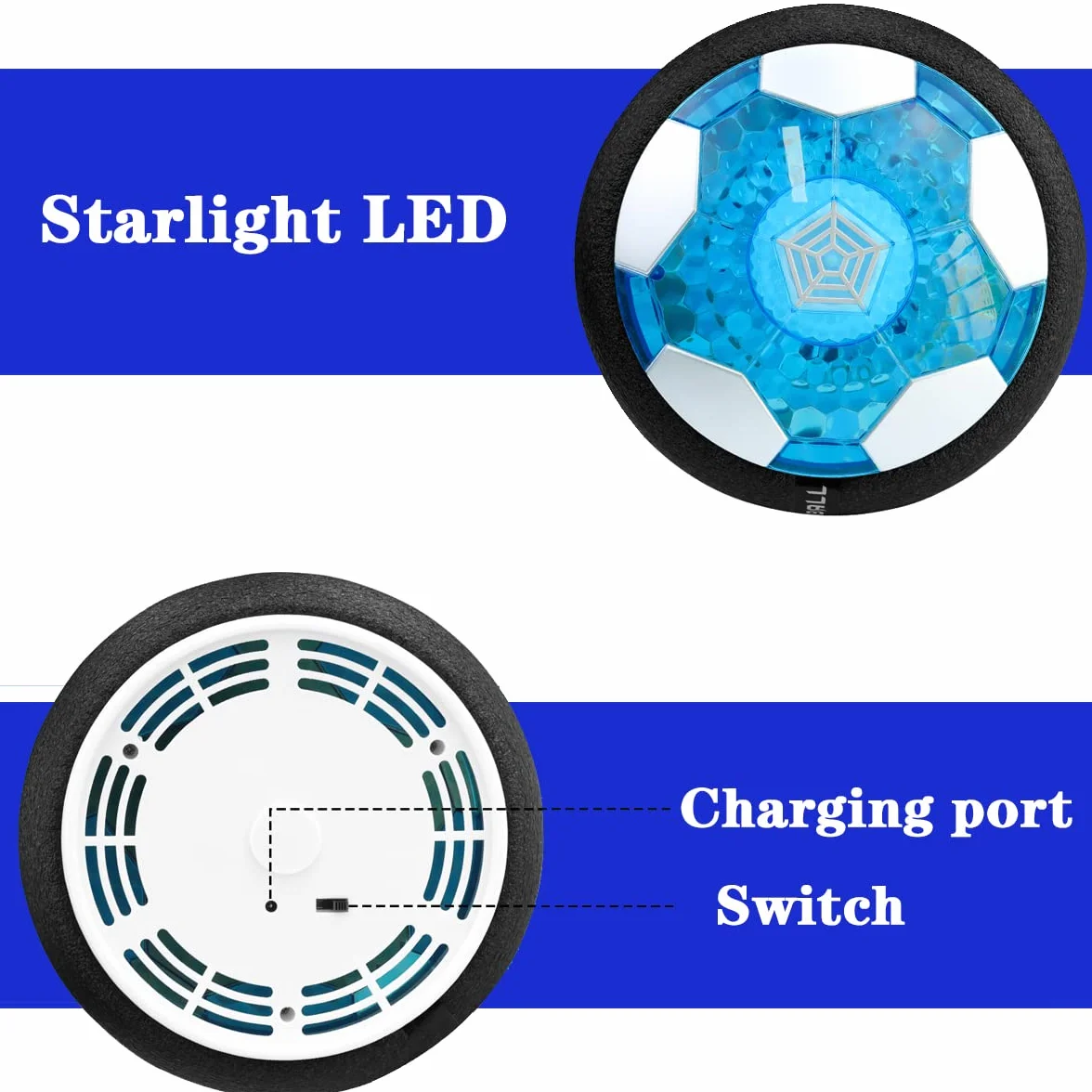 LiRiQi Air Power Football, Hover Soccer Ball Rechargeable avec LED - Cadeau Enfant 3-10 Ans