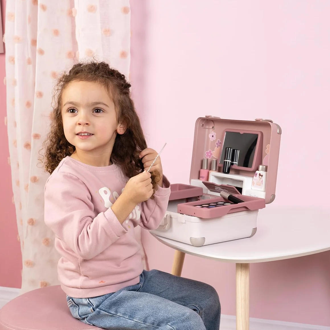 Smoby My Beauty Vanity Coiffure Onglerie Maquillage Factice 13 Accessoires Facile à Transporter