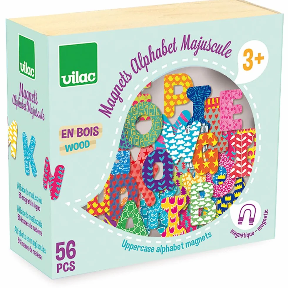 Vilac Magnets Alphabet Minuscule 56 pièces en bois Jouet De Premier Age