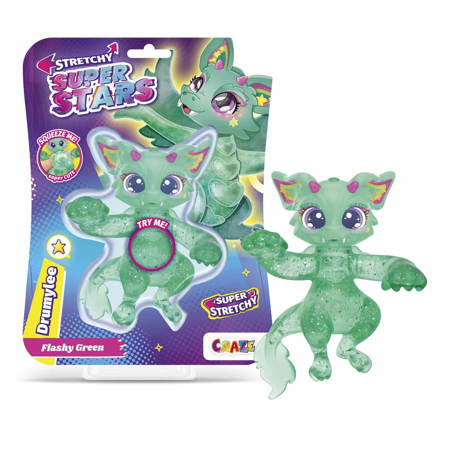 CRAZE Superstars Stretchy Drumylee Figurine d'action Super élastique Remplissage Slime Enfant Jumbo