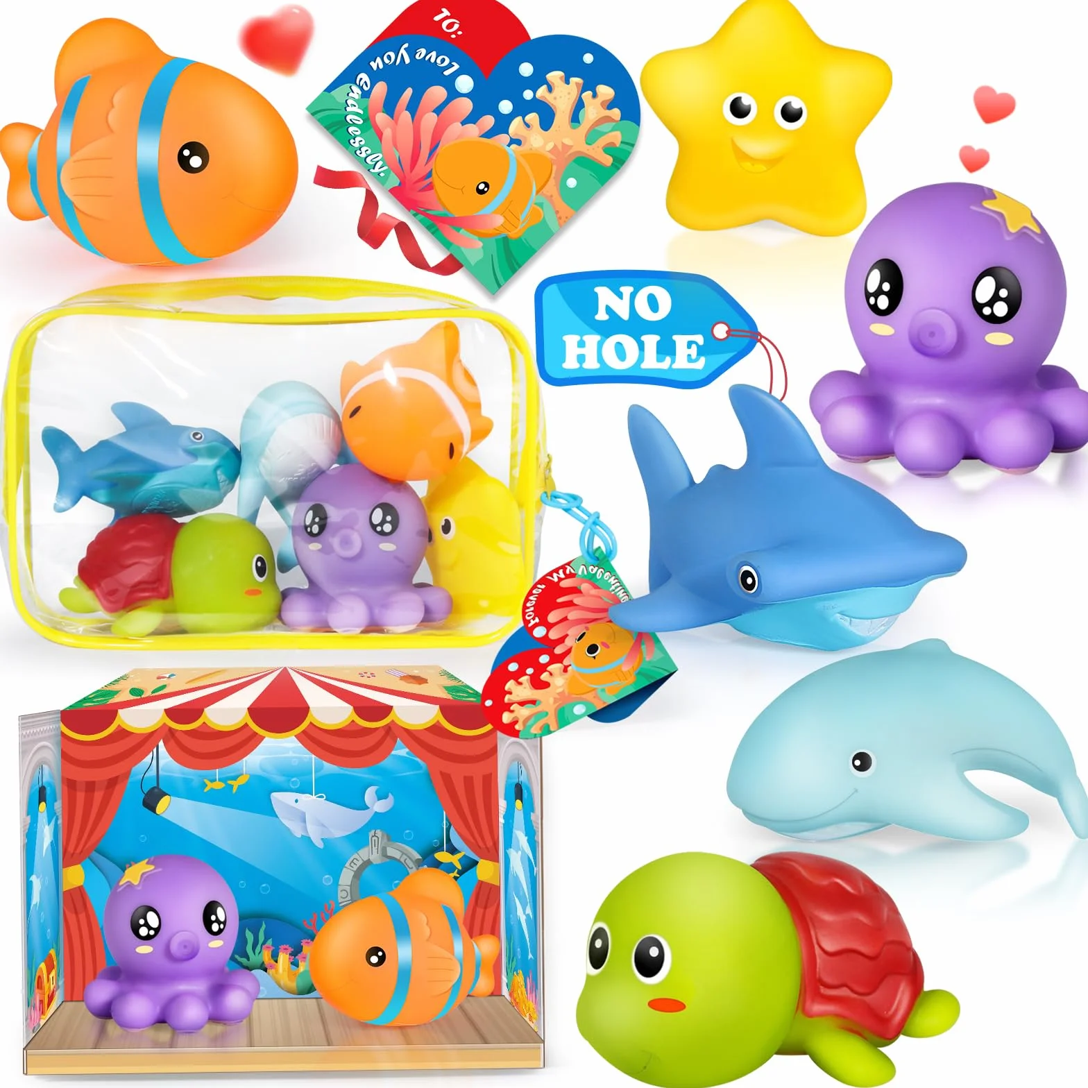 Jouet Bain Bébé Animaux Marins Lot de 6 sans Moisissures 1-4 Ans