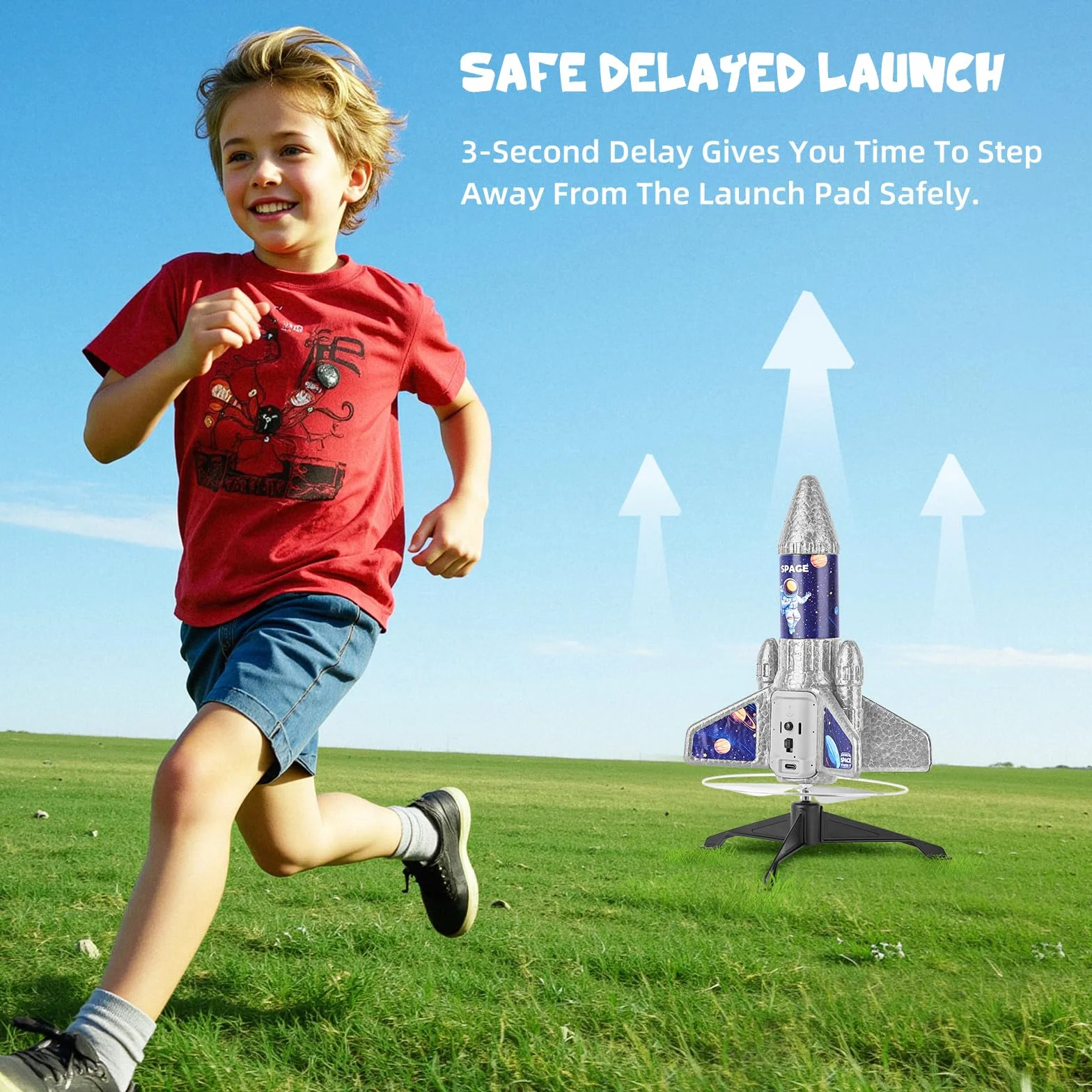 Lance Fusée Enfant avec Parachute, Fusée Motorisée Jouet, Lancement Automatique Jusqu'à 60m, Extérieur 6-13 Ans