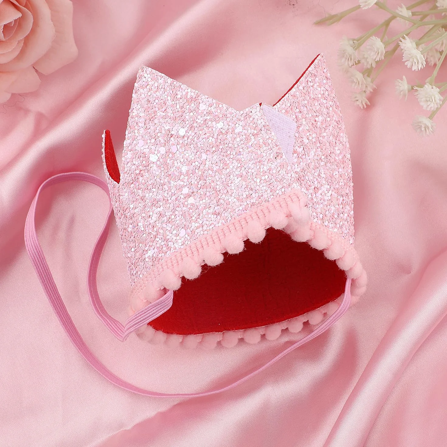 PEUTIER Chapeau Fraise 1/2 Anniversaire, Demi-Anniversaire Baies Roses Couvre-Chef pour Décoration Fête Baby Shower