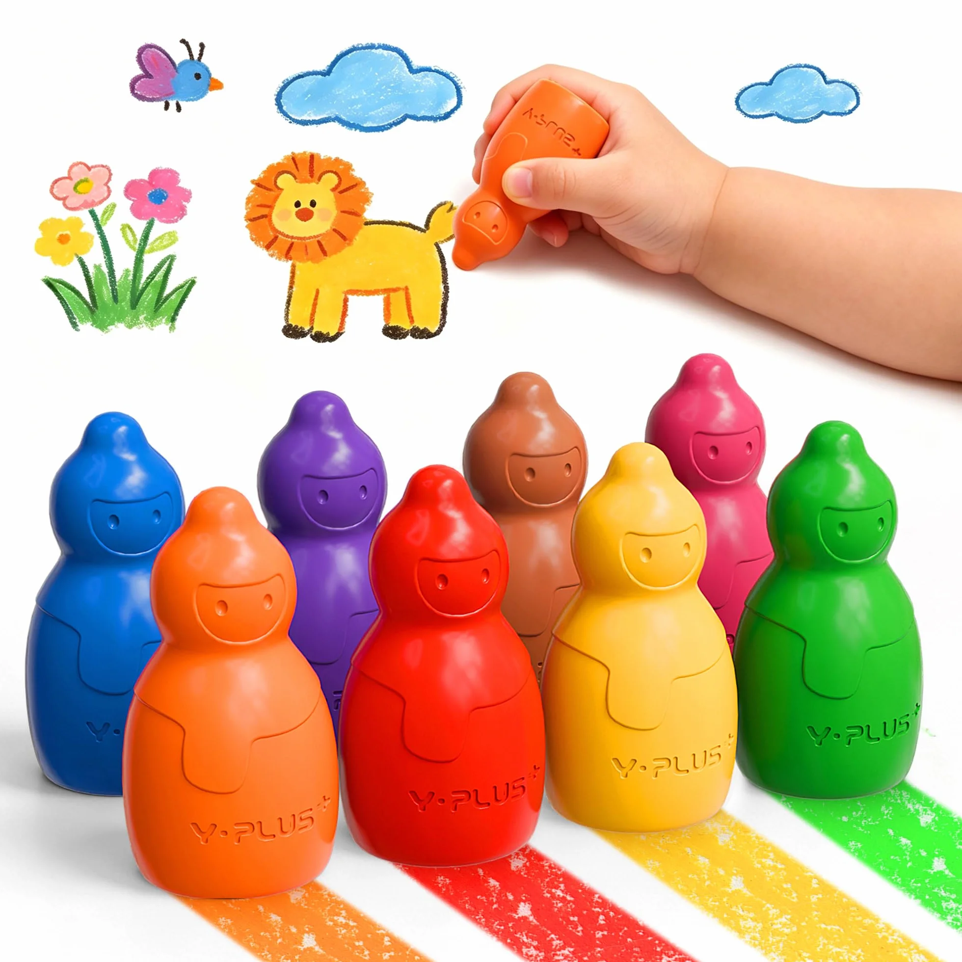 YPLUS Crayons de Cire Empilables Bonhomme de Neige – 8 Couleurs Vives, Lavables et Non Toxiques