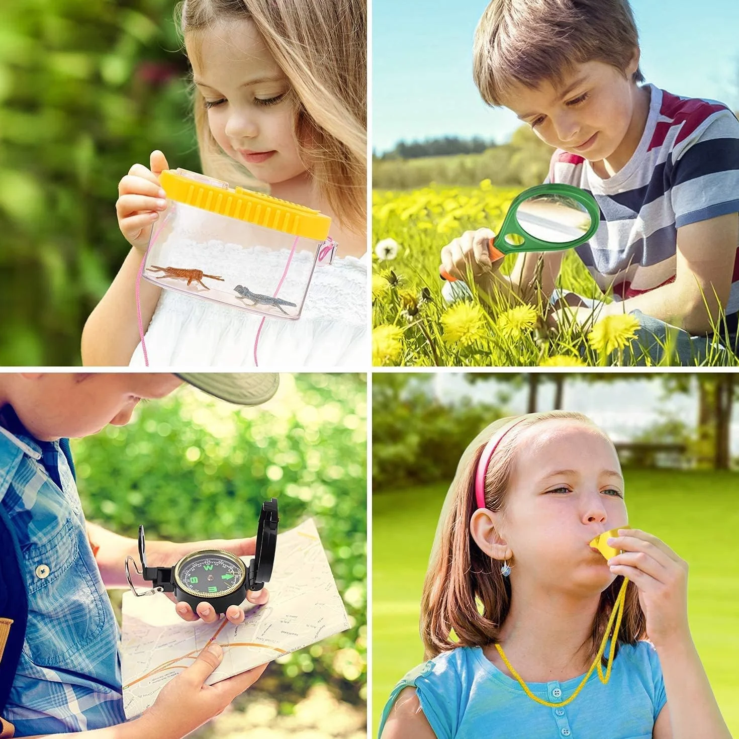Ensemble Explorateur Extérieur Jouets Enfants 22 Pièces avec Jumelles, Loupe, Boussole Cadeau Pâques