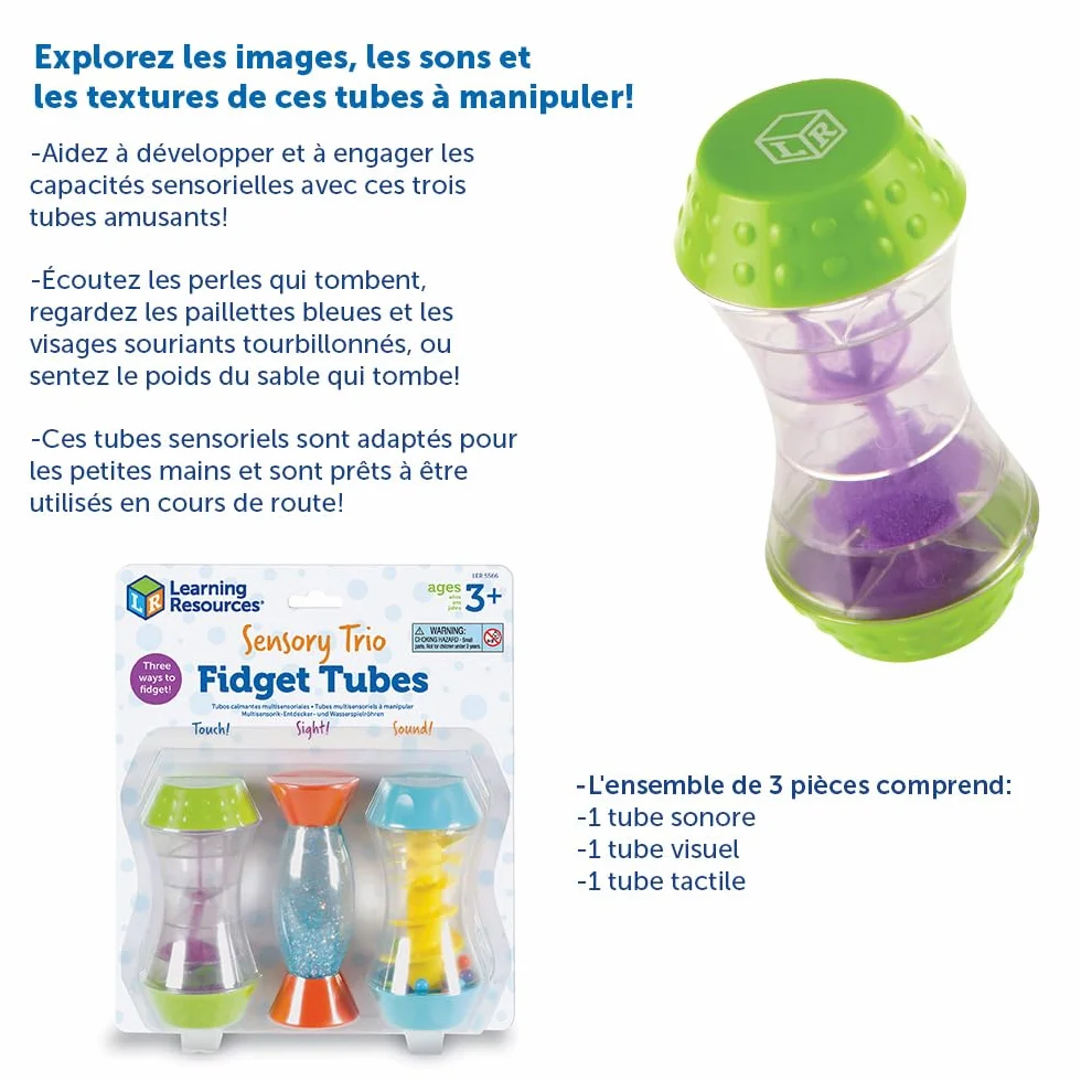 Learning Resources Sensory Trio Fidget Tubes, Jouet sensoriel motricité fine, tubes apaisants Enfants 3-6 Ans