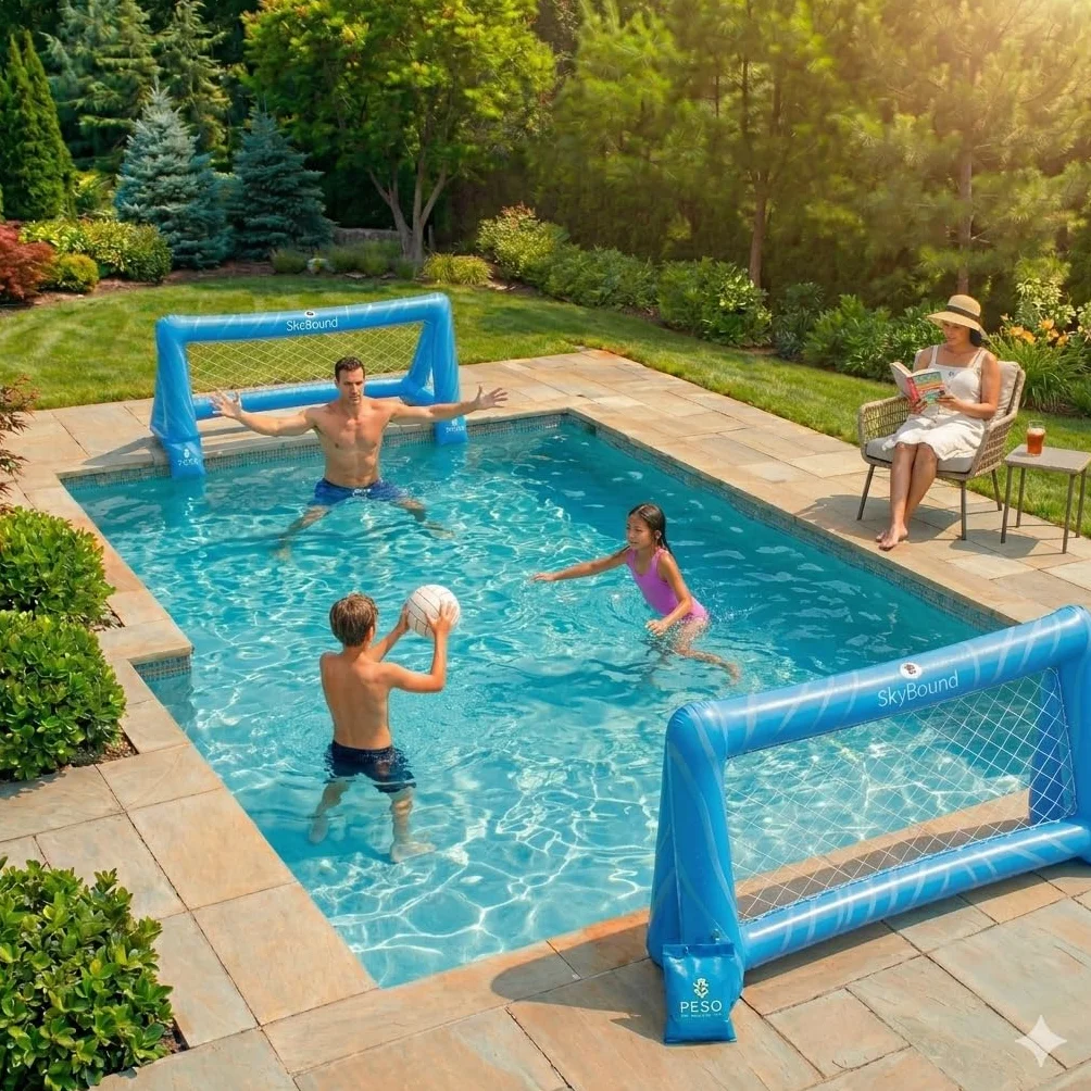 SkyBound Lot de 2 buts de piscine gonflables pour enfants avec ballon et sacs de poids