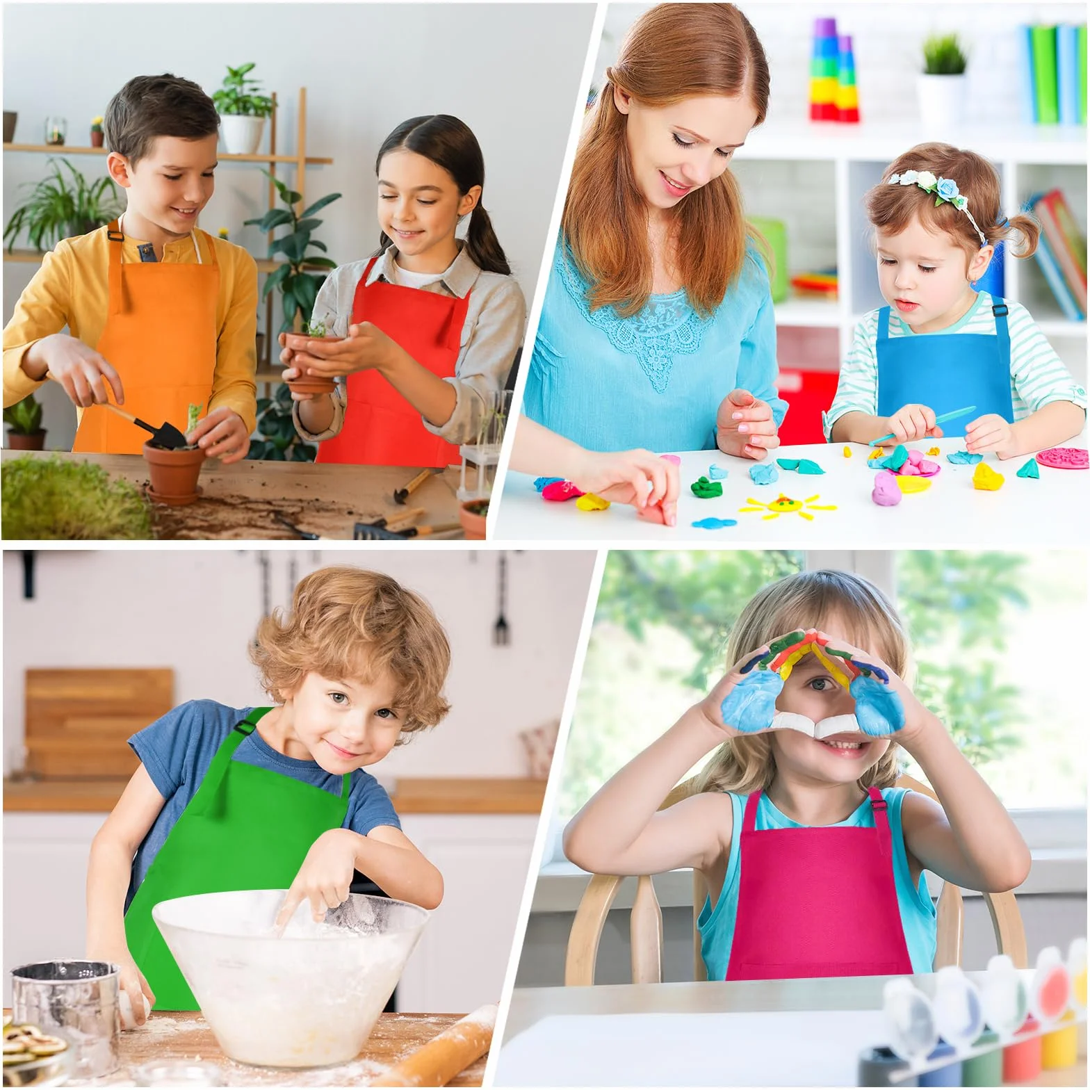 Lot de tabliers réglables pour enfants avec 2 poches - Tabliers de peinture et pâtisserie