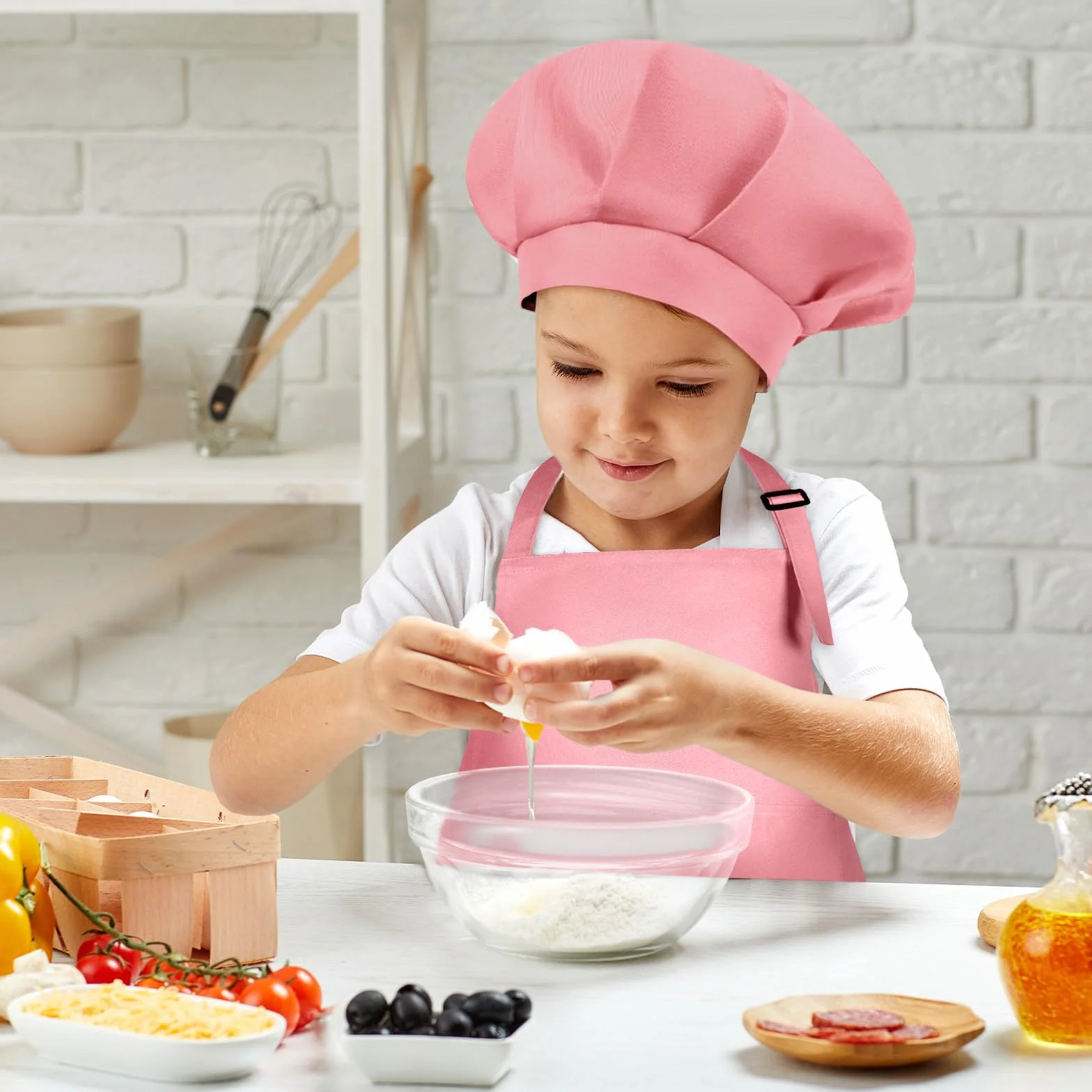 Tablier et toque de chef pour enfant réglable avec 2 poches cuisine pâtisserie peinture