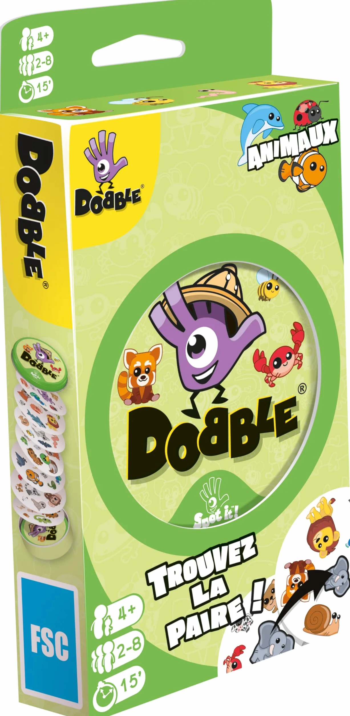 Asmodee Dobble Animaux - Jeu de Cartes pour Enfants dès 4 Ans - Jeu de Rapidité - Boite Métal - 2 à 8 Joueurs - 15 Min