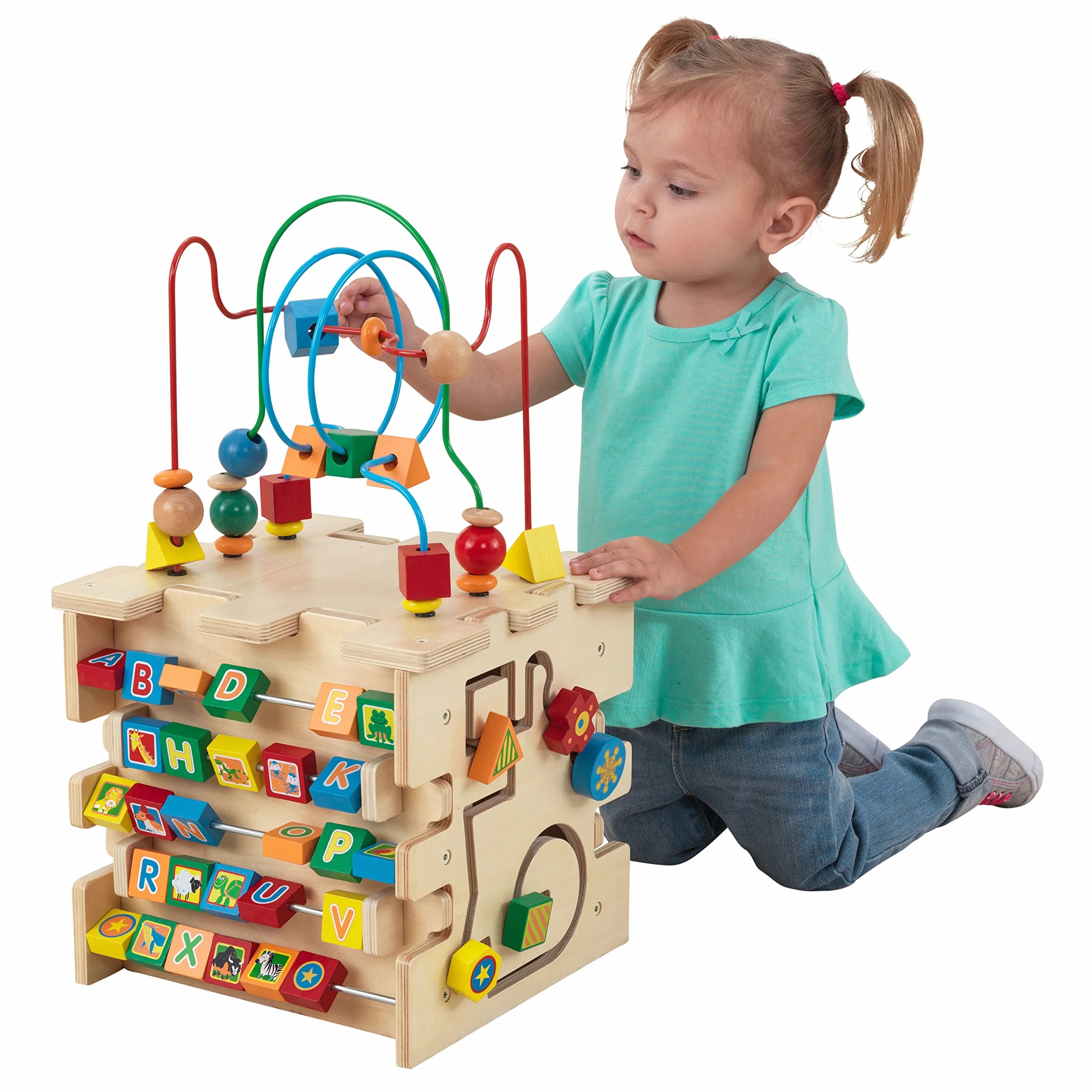 KidKraft Cube d'Activité Bébé Deluxe en Bois, Centre éducatif avec Labyrinthe de Perles et tri, Jouets d'Activité et de Développement 1 Ans