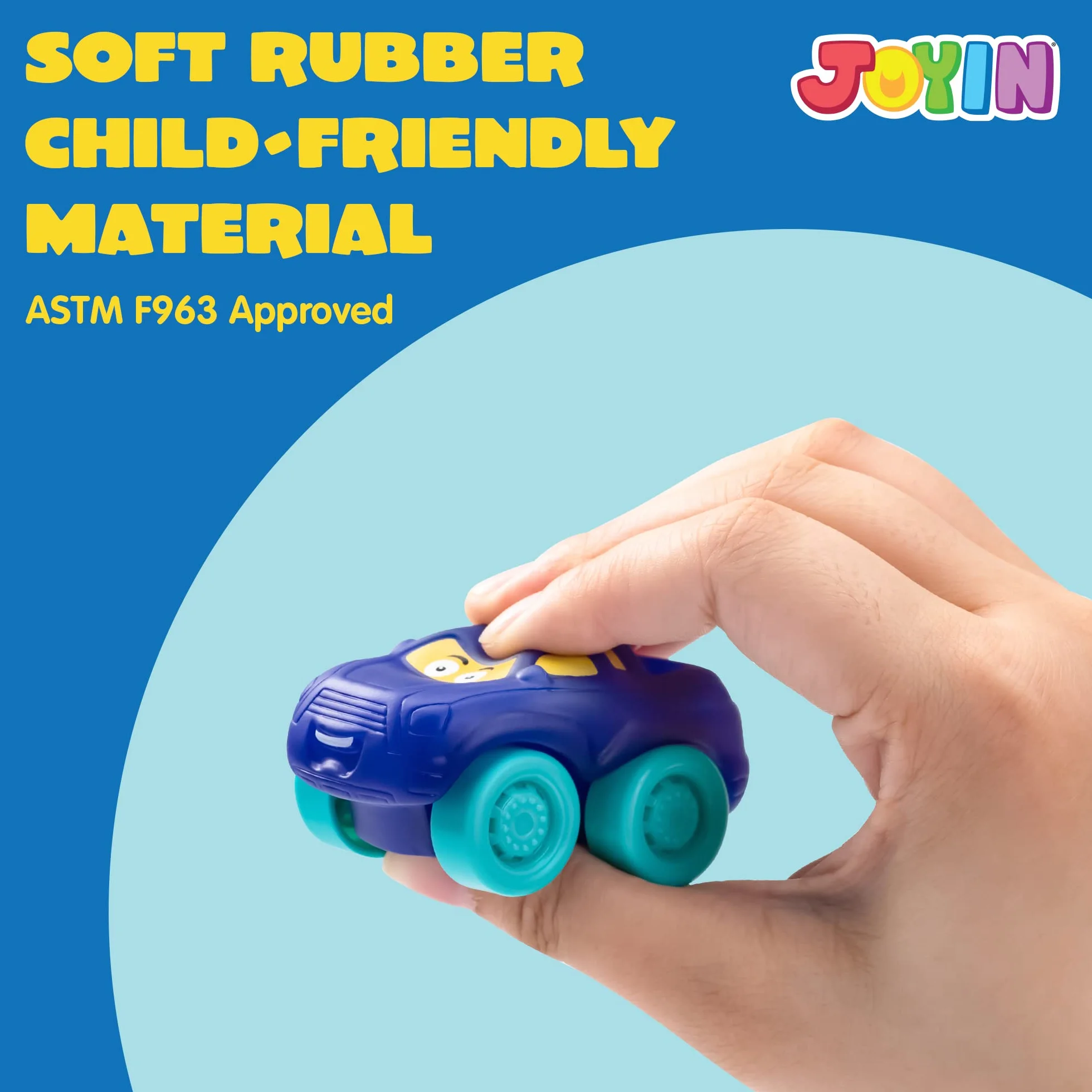 JOYIN 16 pièces Voitures de Dessin animé, Voiture Jouet en Caoutchouc Souple, Mini véhicules Jouets, Voiture Jouet de Bain