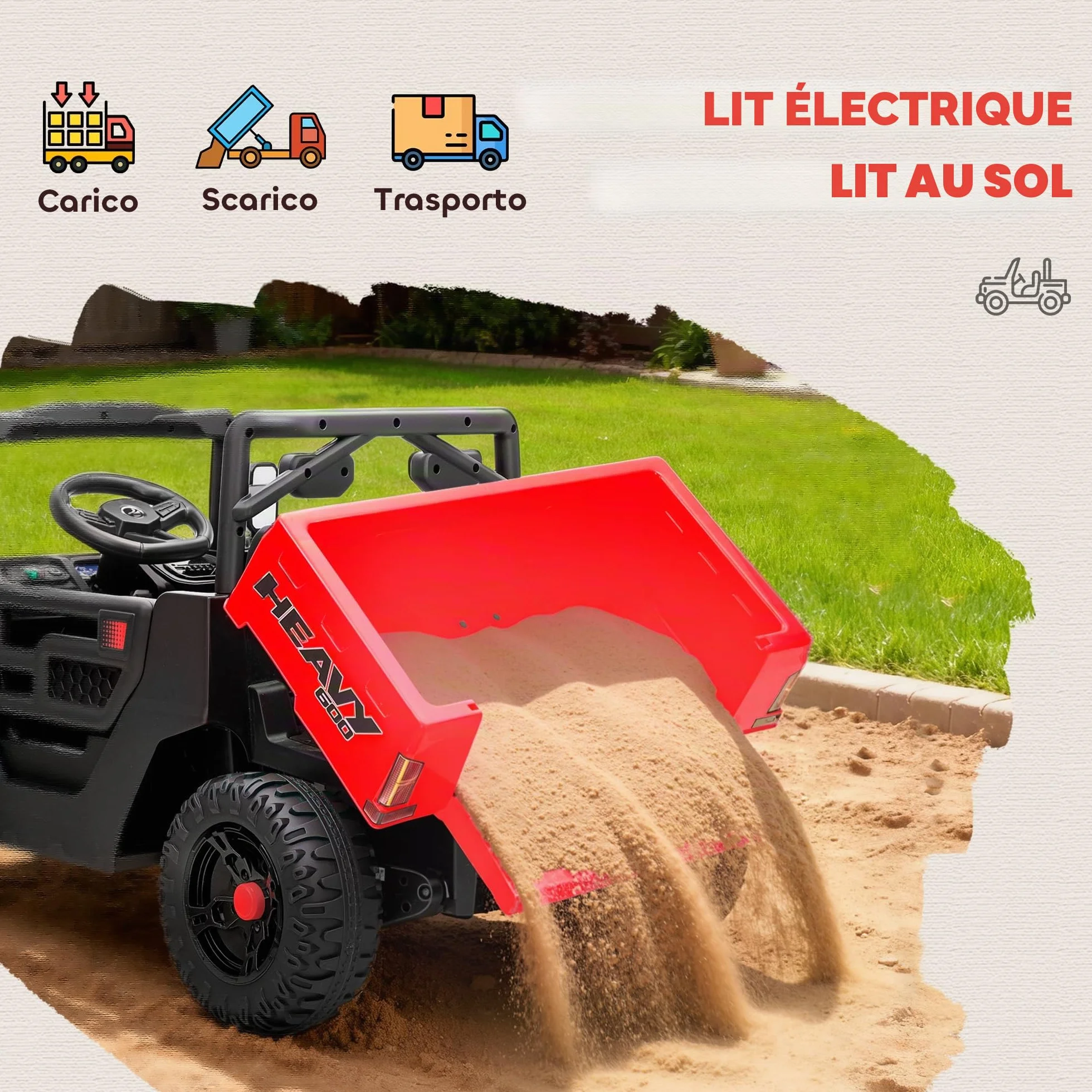 AIYAPLAY UTV 12V Voiture électrique Tout-Terrain pour Enfants avec Coffre à Bagages, 2 Moteurs, Ceinture de sécurité 3 Points, télécommande, Suspension, USB, Musique, lumières, 1,8-3,7 km/h, 3-8 Ans,