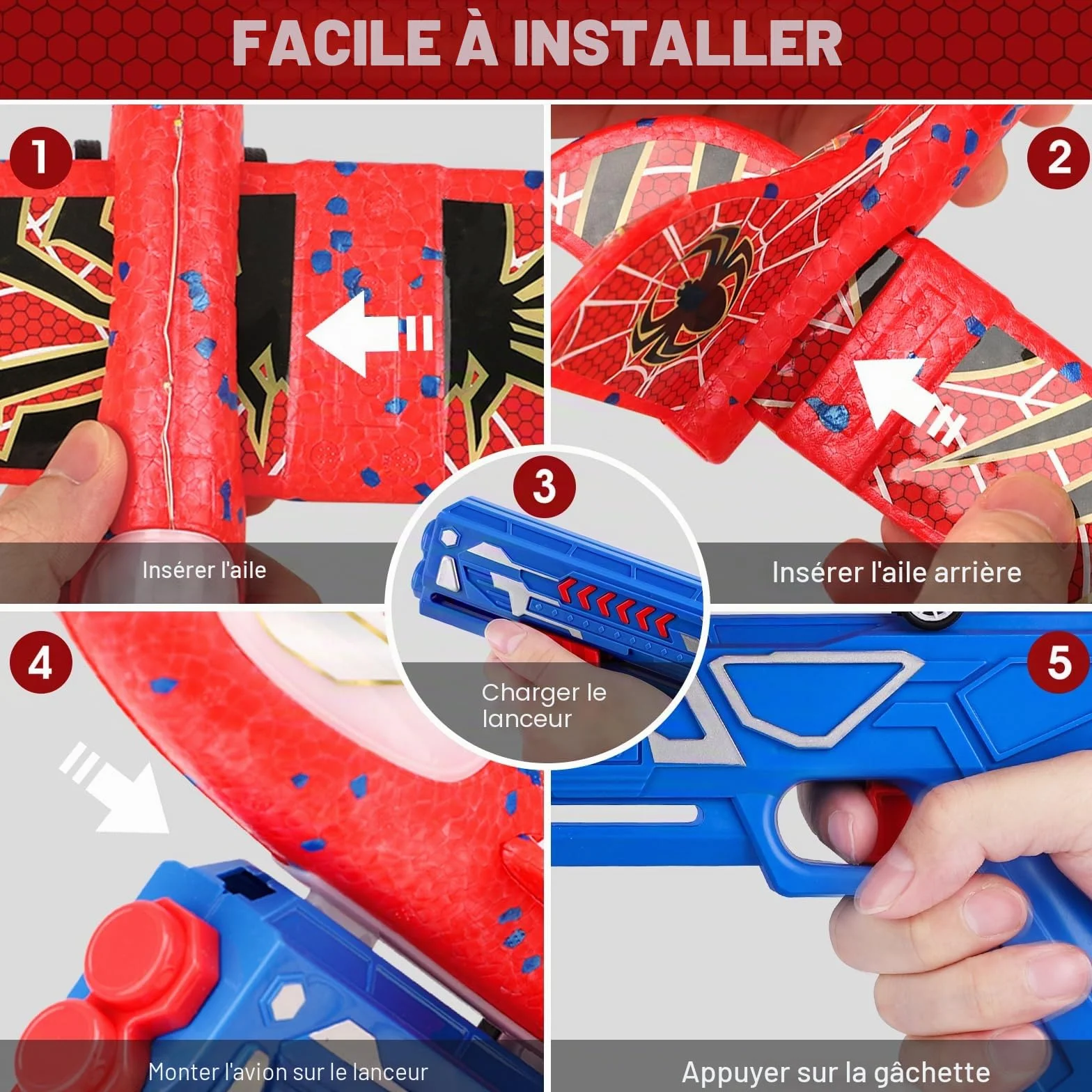 Avion Jouet LED Polystyrene Planeur Mousse avec Pistolet Catapulte pour Enfant 3-10 ans Cadeau Noël