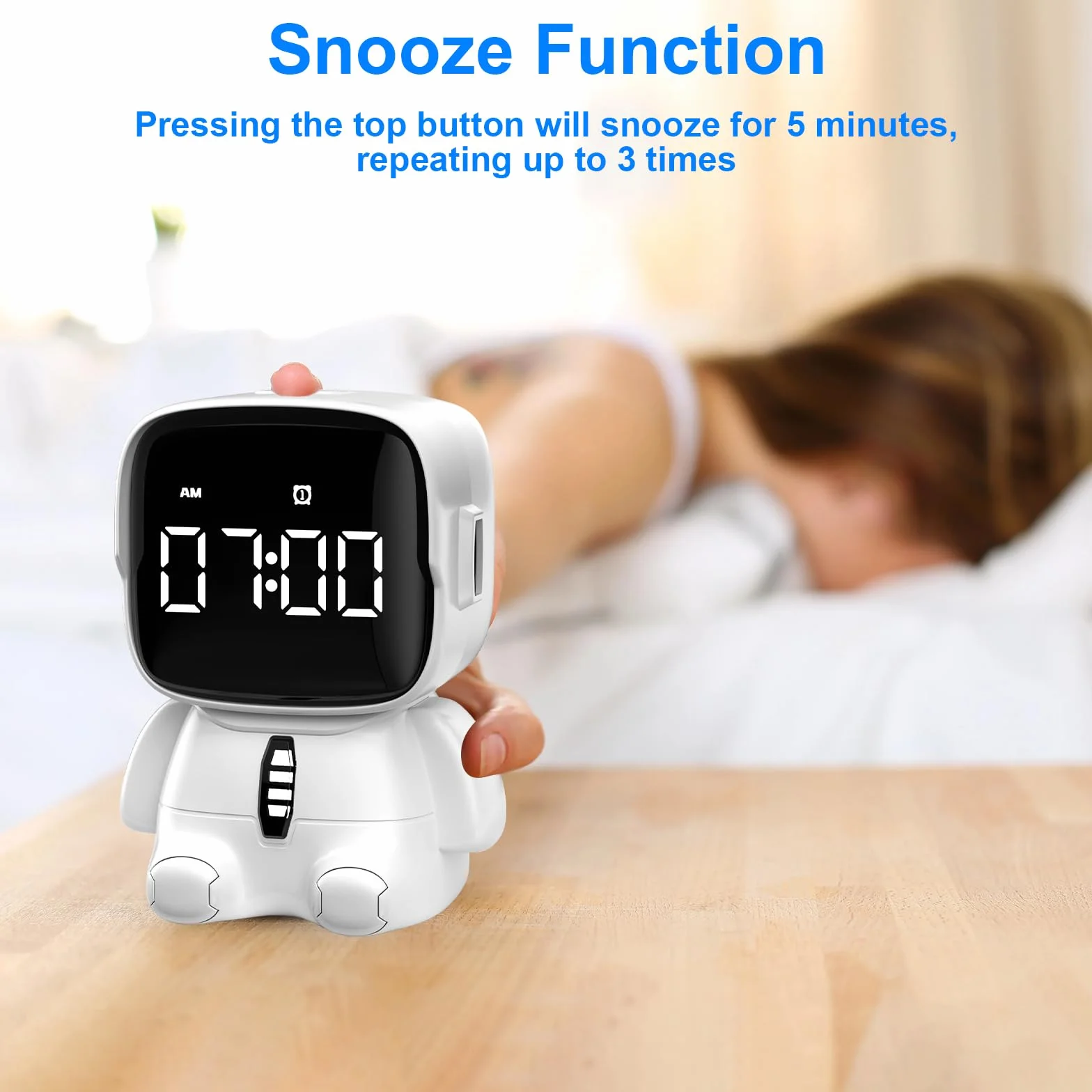 Réveil numérique LED astronaute pour enfants avec fonction snooze, 2 alarmes, rechargeable