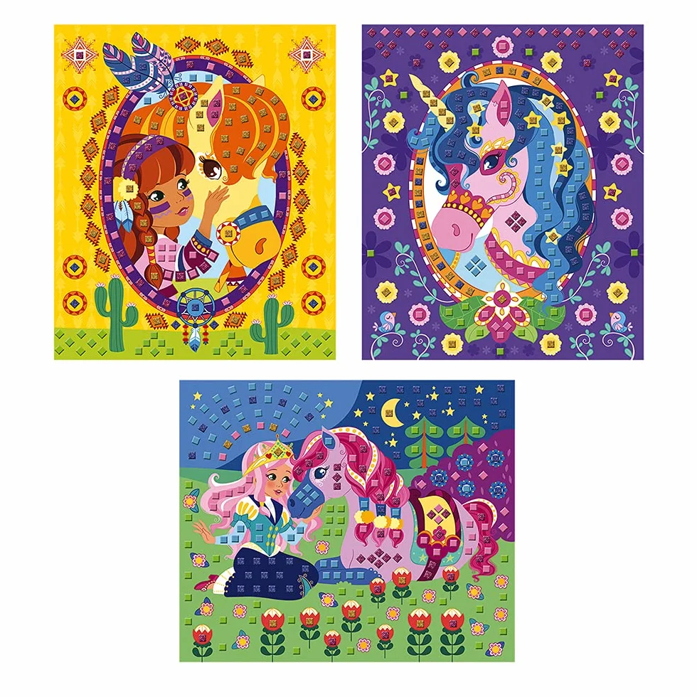 Janod Coffret Mosaïques en Mousse Poneys et Licornes Kit Loisir Créatif Enfant dès 5 ans