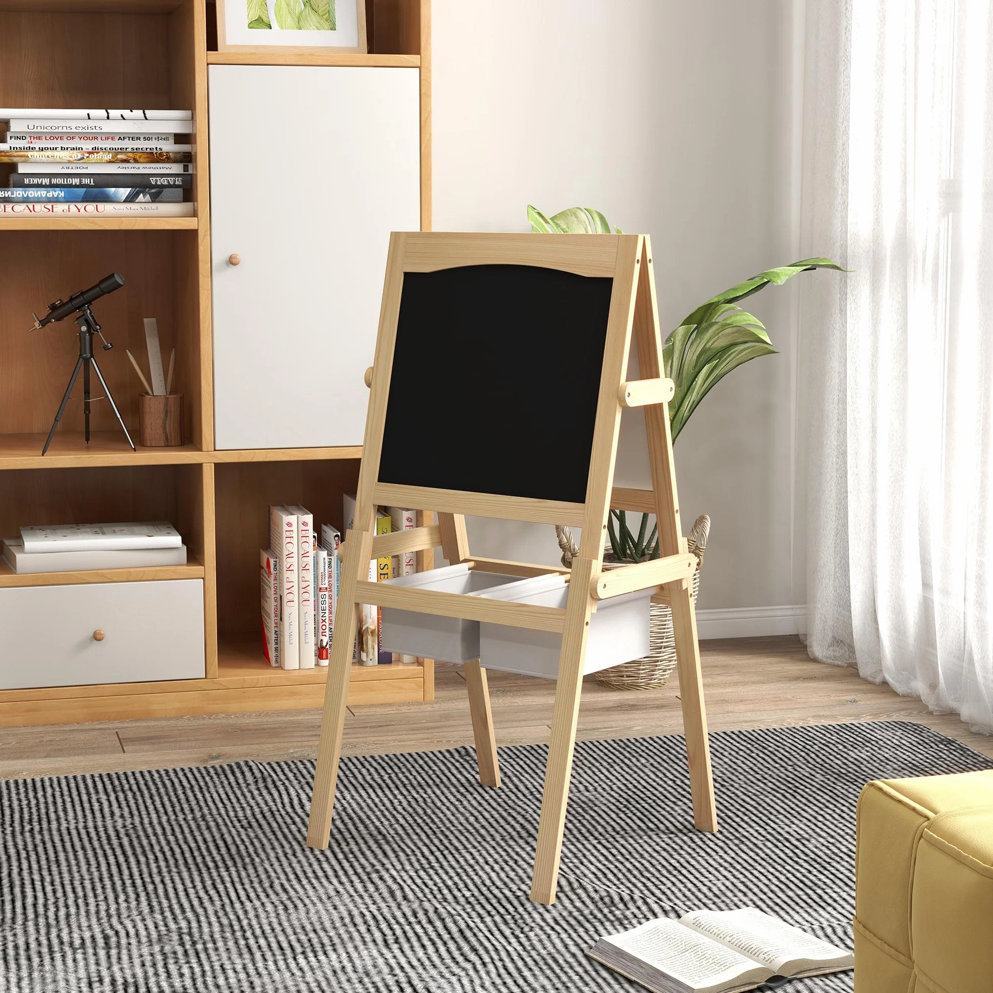 AIYAPLAY Tableau chevalet pour enfants double face bois de pin naturel massif