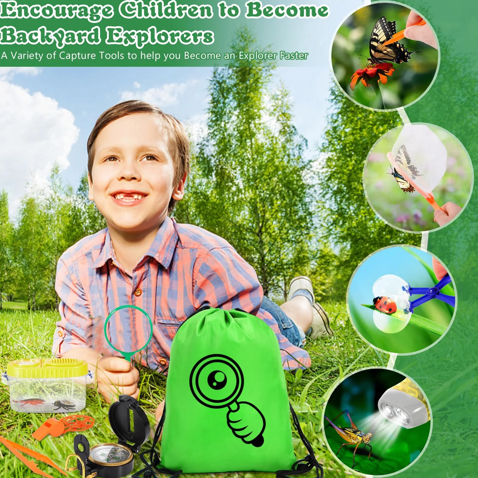 Kit d'exploration pour Enfants, Ensemble Explorateur Extérieur avec Jumelles, Gilet Safari, Chapeau et Loupe
