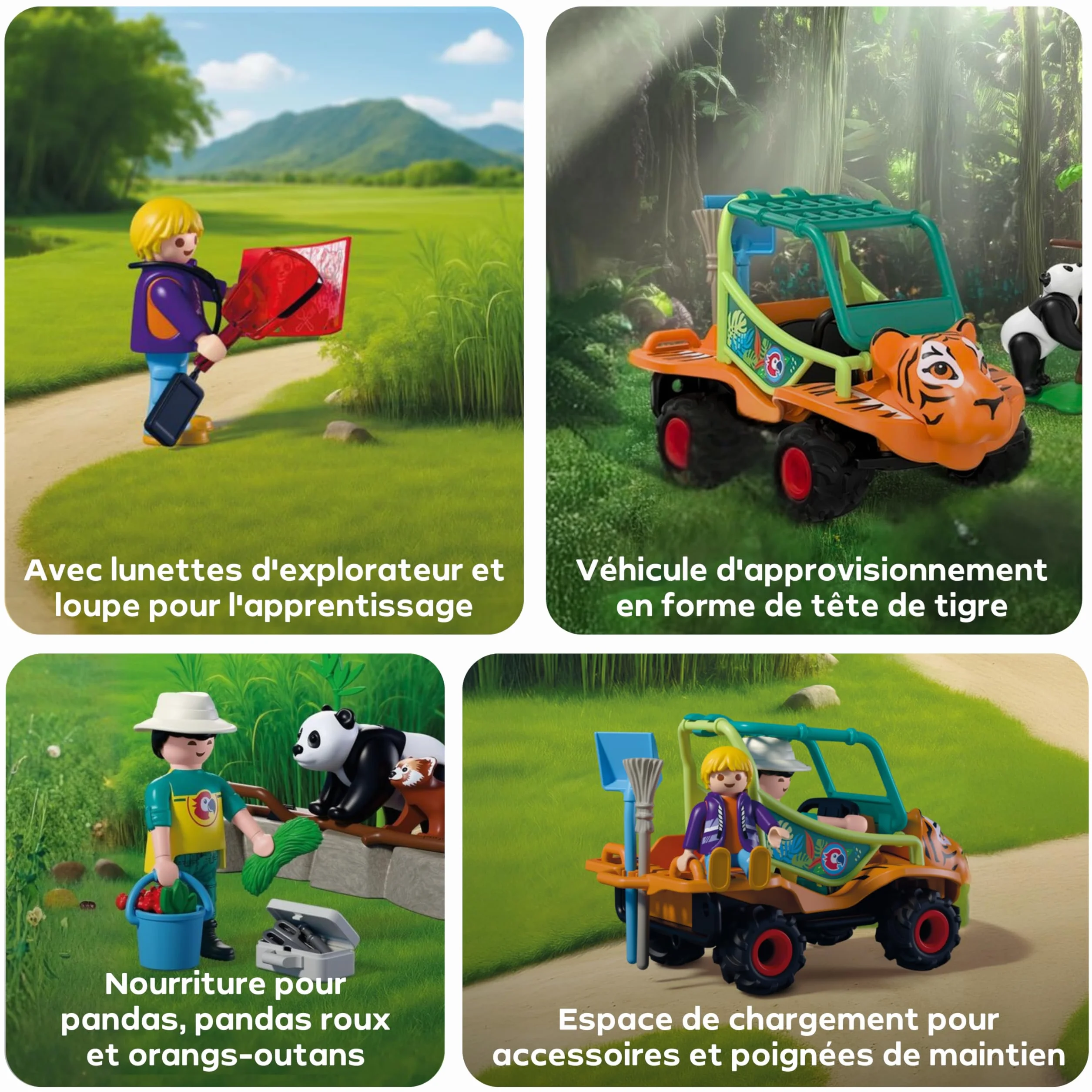 Playmobil Zoo Gardien de Zoo et véhicule avec tête de Tigre et 3 Animaux Jouet pour Enfants 4 Ans 72072