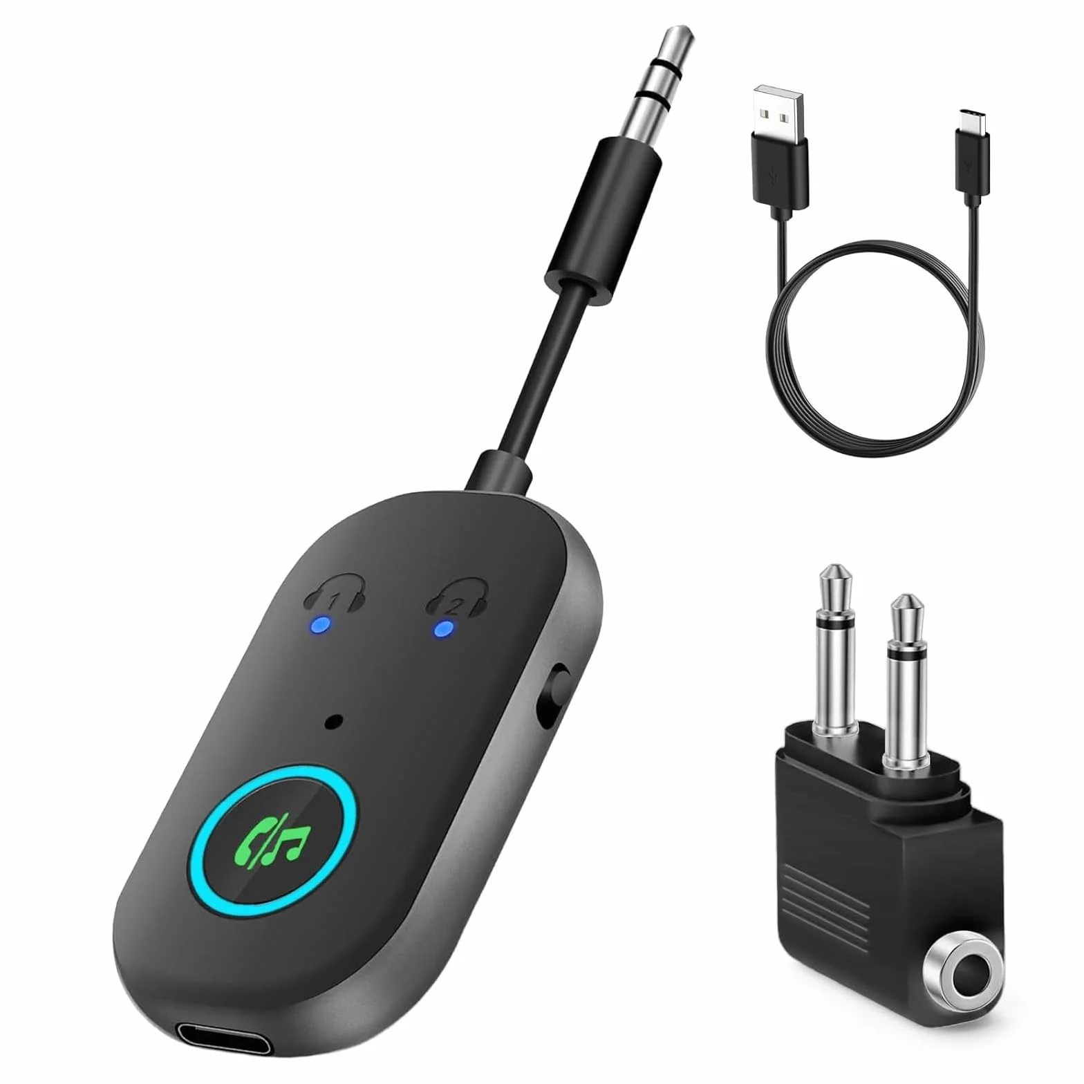 Adaptateur Bluetooth 5.3 2 en 1 Récepteur Emetteur Jack 3.5mm pour AirPods Casques TV PC Voiture