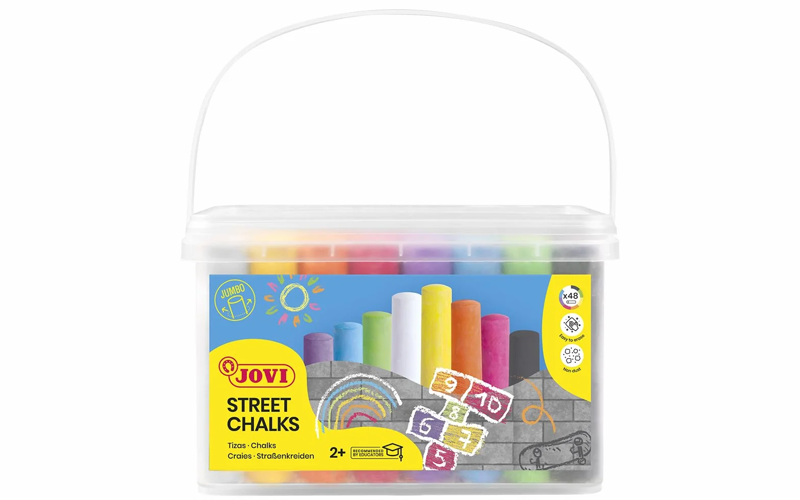 Jovi STREET CHALKS Lot de 48 craies jumbo super épaisses pour peinture de sol, anti-poussière, couleurs vives