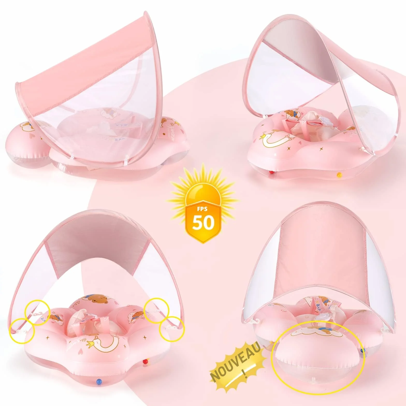 Bouée Bébé Piscine SPF 50+ 5-16Kgs avec Balle d'Équilibre Anti-Renversement