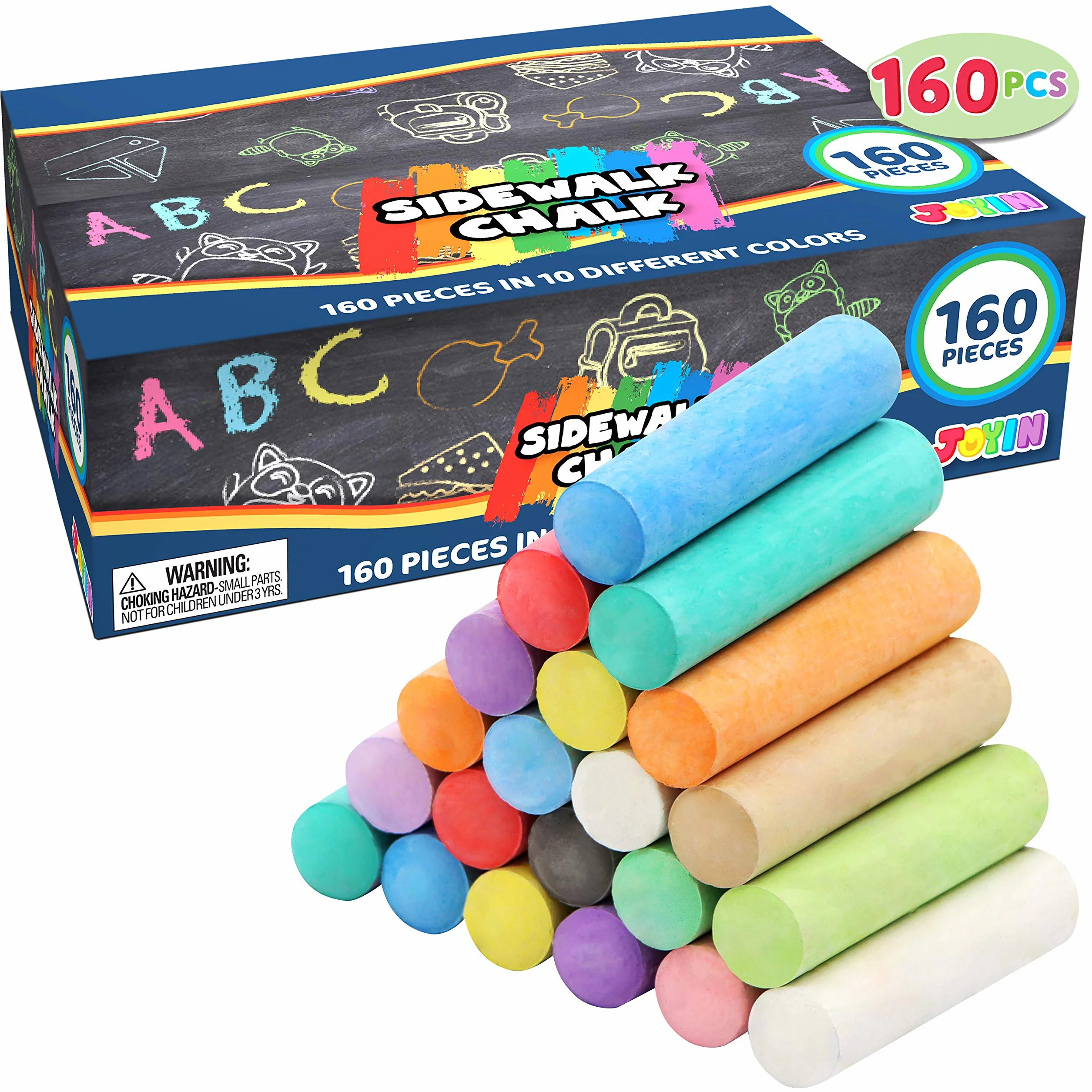 JOYIN Lot de 160 craies de trottoir lavables non toxiques pour jeux d'art en plein air