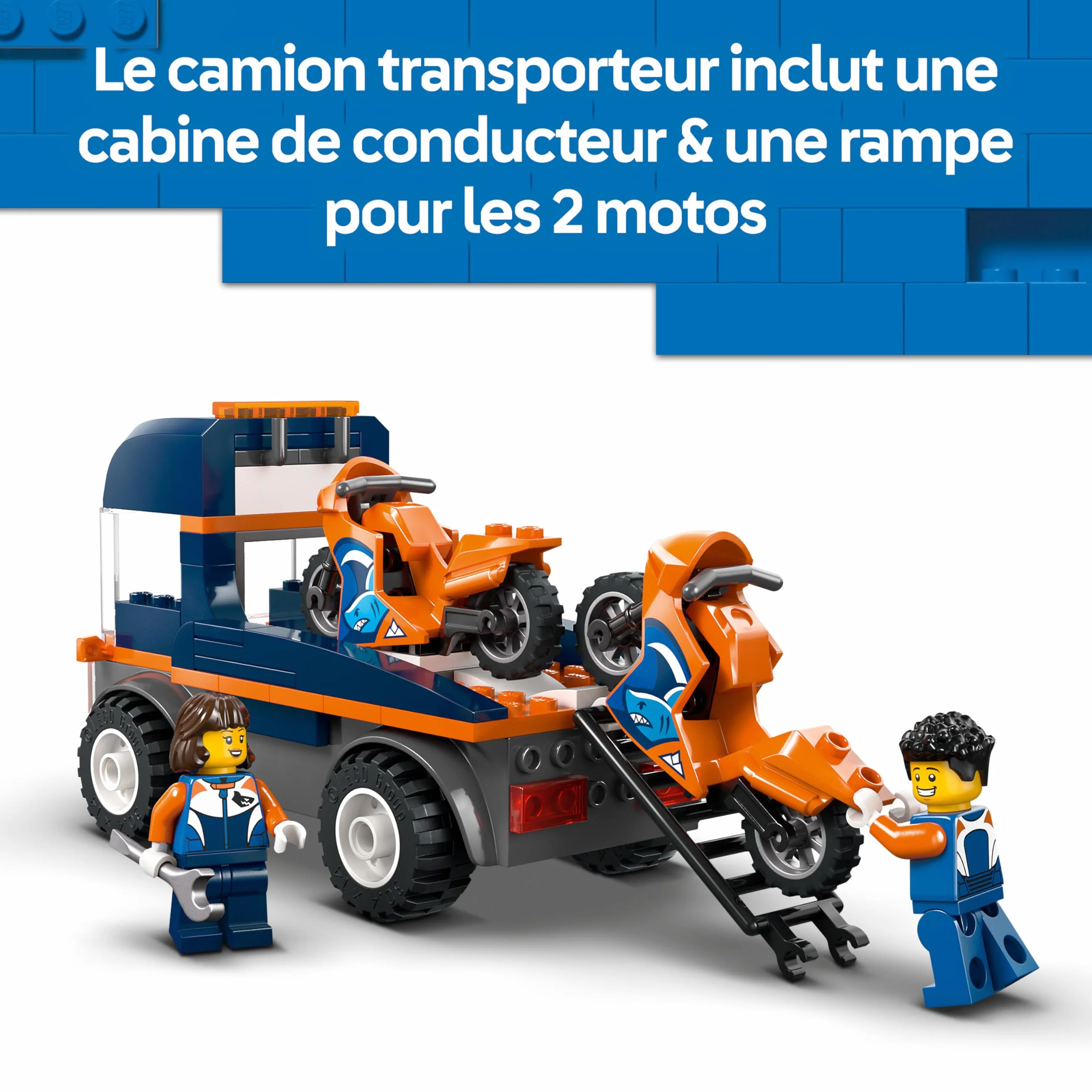 LEGO City Motorcycle Transporter 60491 Flatbed Truck with 2 Motorbikes 2 Minifigures Ramp Accessories Toy for 4+ Year Old Boys