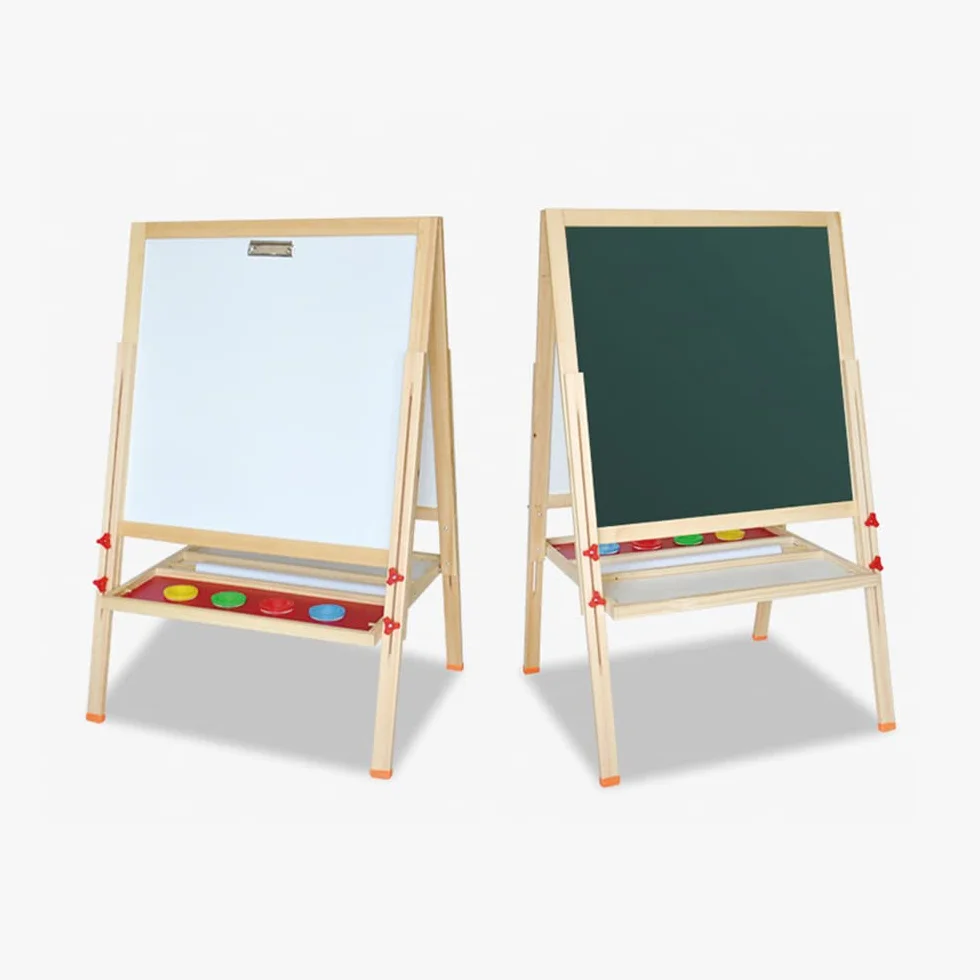 Tableau noir double face Chevalet Enfant en Bois Réglable en Hauteur avec Craie Aimants Jouet Educatif 3+ Ans 57x55x148CM