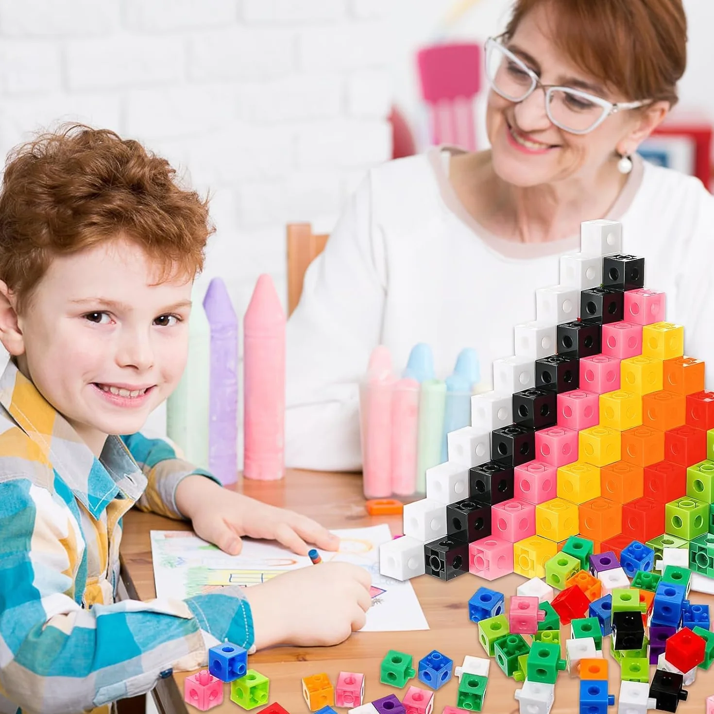 MALLOOM 500 Pcs Math Learning Linking Cube Counting Cubes Colorful Plastic Blocks Classroom Supplies
