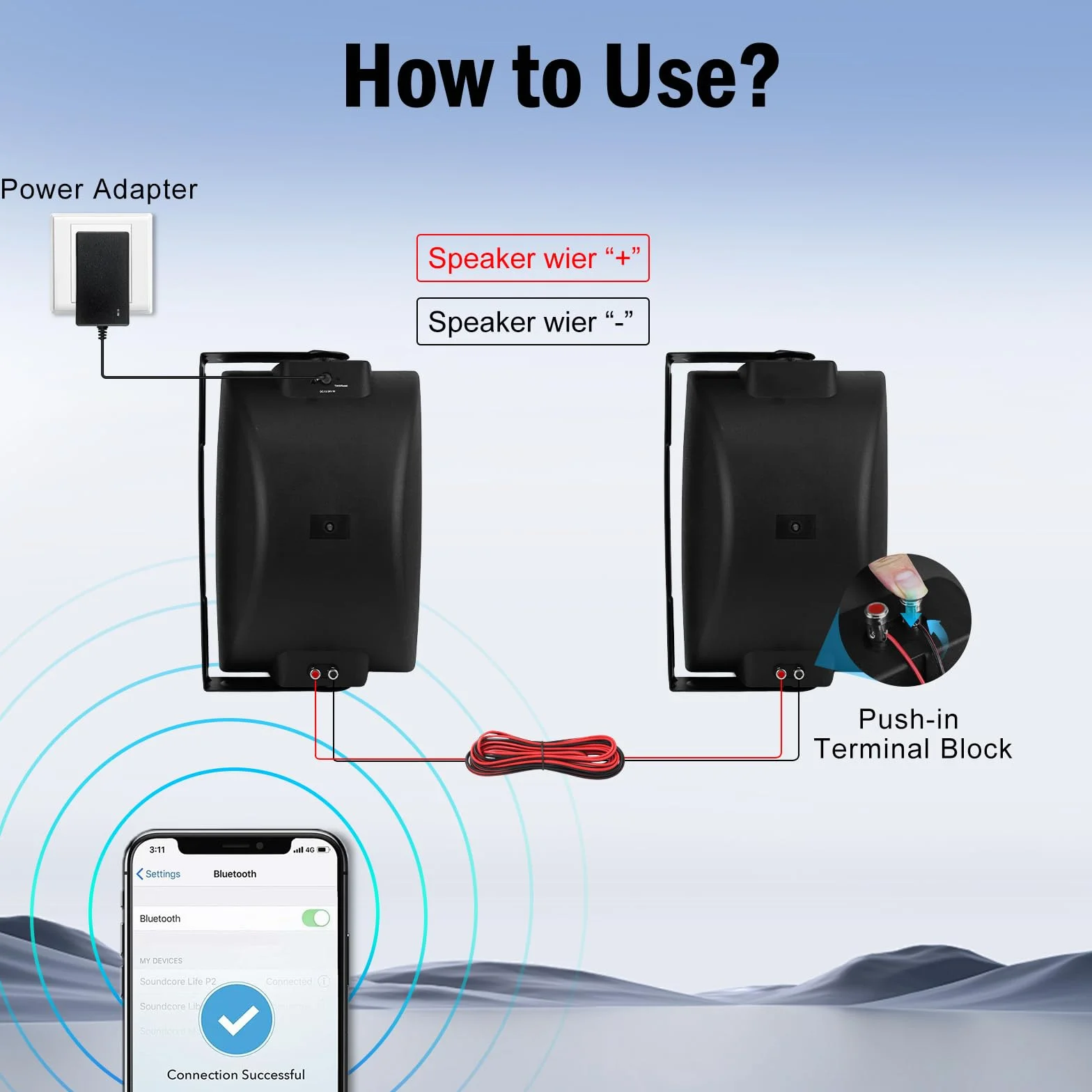 Herdio 6.5 Pouces Enceinte Bluetooth Exterieure Etanche 400W 2 Voies Paire Noir