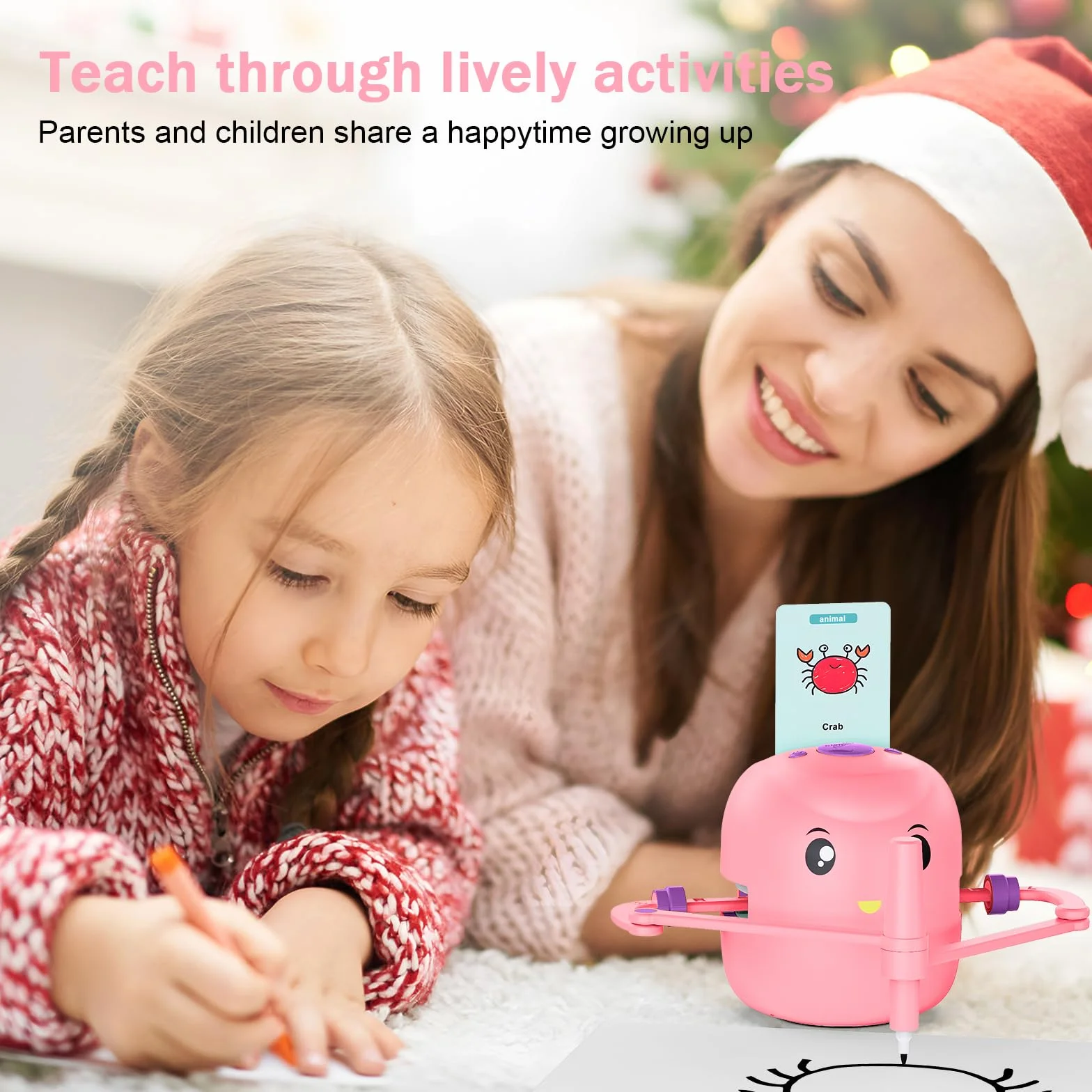 Drawing Robot for Kids Montessori Educational Painting Toy 5+ Voice Interaction 16 Color Pens 100 Learning Word Cards Gift 5+ Year Old Boys Girls Pink