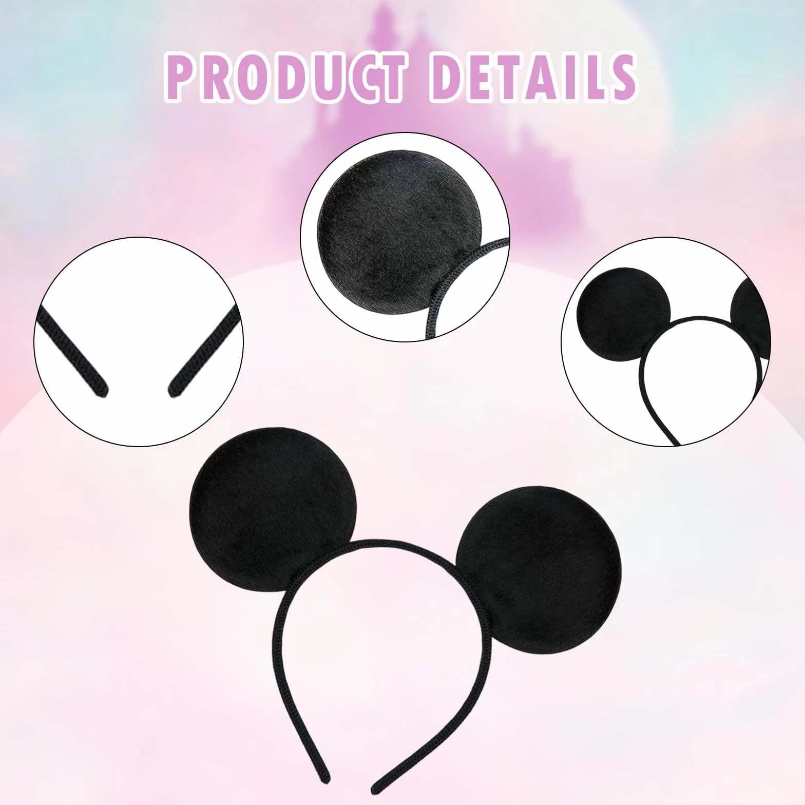 Lot de 6 serre-têtes oreilles de souris noires pour adultes et enfants, accessoires de fête