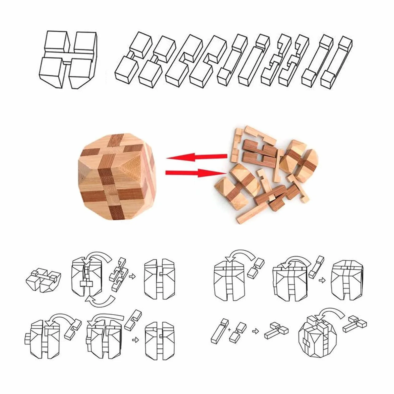 Jeux Casse Tête Bois 3D IQ Puzzle Mini Casse-tête en Bois 4.5cm Cadeau pour Adulte et Enfant