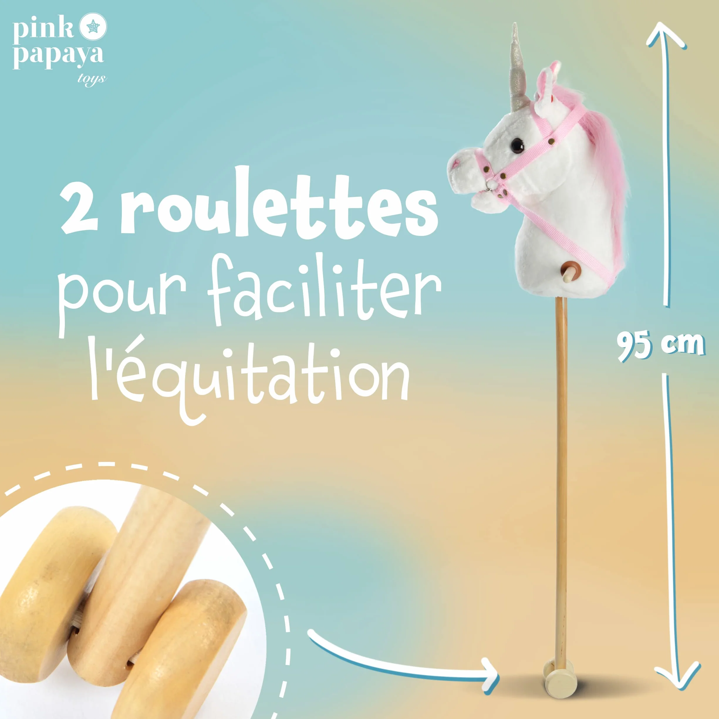 Pink Papaya Cheval bâton Hobby Horse avec tête de Cheval en Peluche Effet sonore hennissement Galop