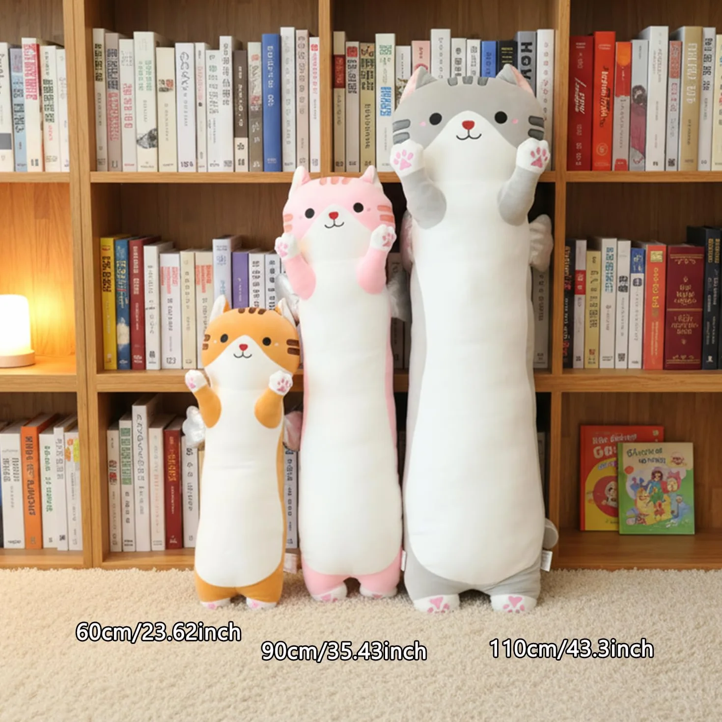 Kekeso Oreiller Peluche Chat Long 60cm Coussin Corps Mignon avec Ailes Kawaii Douce Câliner Cadeau Enfants Jaune