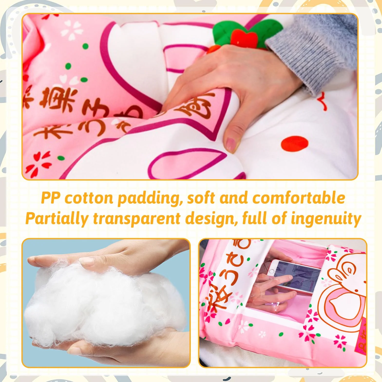 MeHoo Coussin Peluche Kawaii Mignonne Lapin Design Zippé Amovible