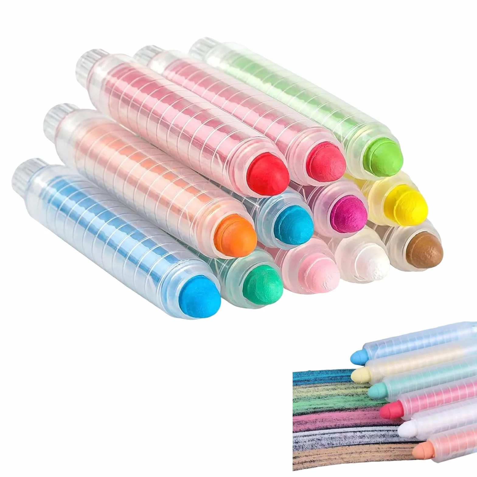 Craies de Couleur Lavables Hydrosolubles 12 Pièces avec Porte-Craie Rétractile pour Tableau Noir