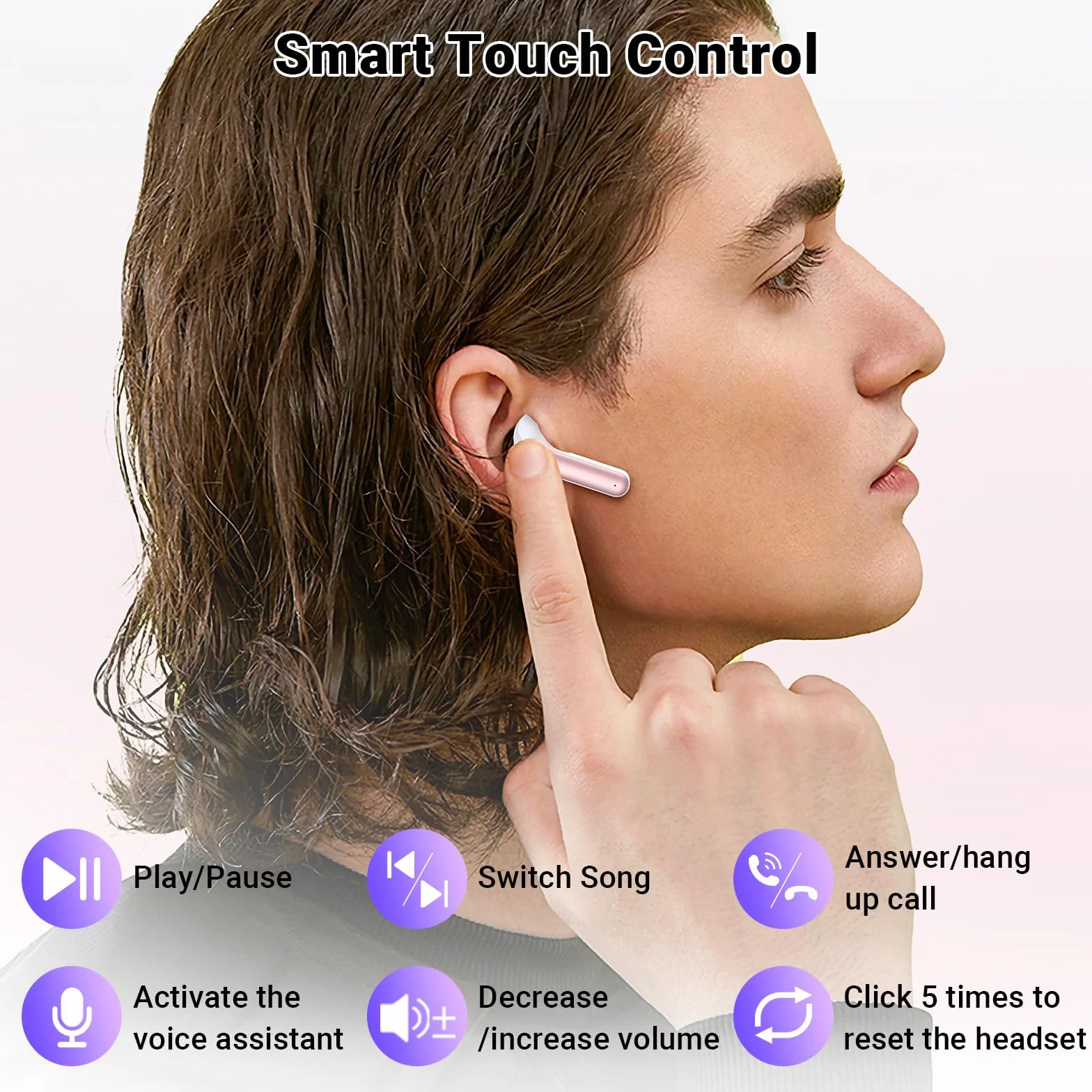 Écouteurs Bluetooth sans Fil 5.4, ENC Réduction Antibruit Mic HiFi Stéréo IPX6 Étanche 42H Durée Écran LED Contrôle Tactile pour iOS Android, Rose