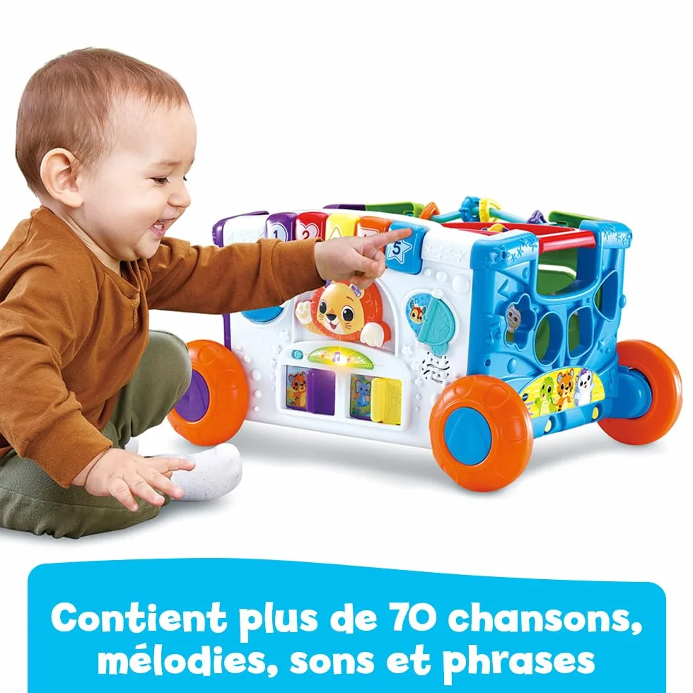 VTech Super Chariot Interactif Multi-Activités, Chariot Enfant à Tirer avec Trieur de Formes, Jeux d’Éveil, Bac à Jouets Musical, Cadeau Bébé 1 an