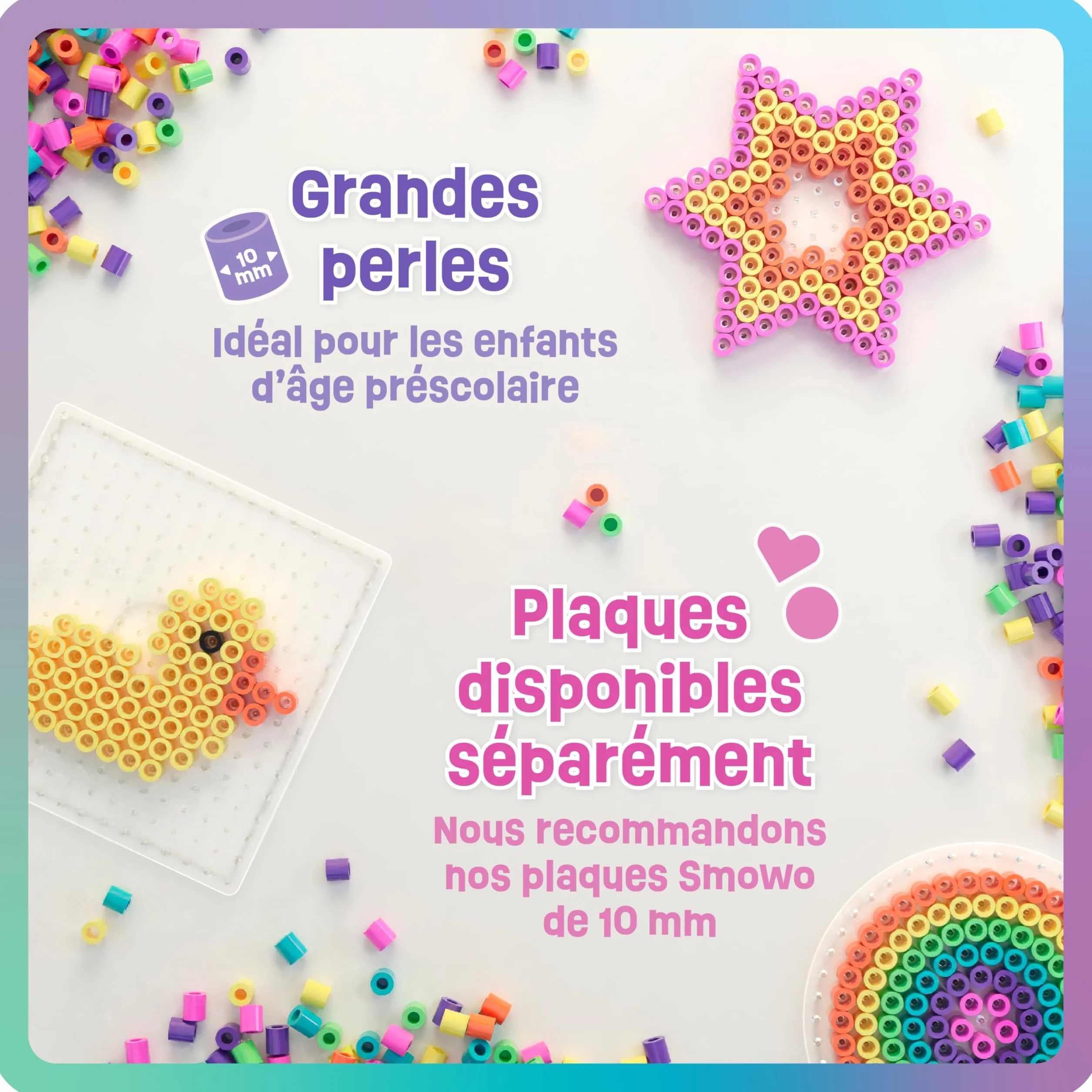 Lot de 1000 grandes perles à repasser 10 mm - 6 couleurs pastel XL