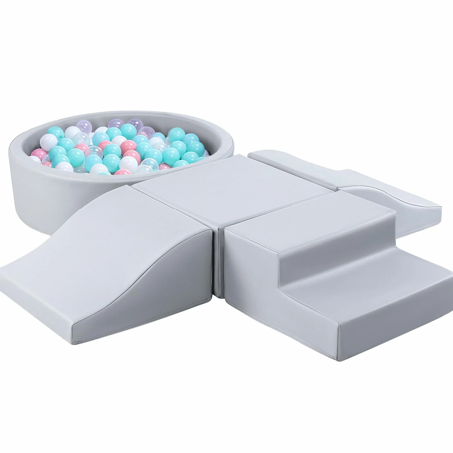 SweHouse Série de 5 pièces Équipement de Jeu en Tissu, Bain de Ballons et Fosse pour Enfants, Jouets d'escalade, Blocs en Mousse Gris