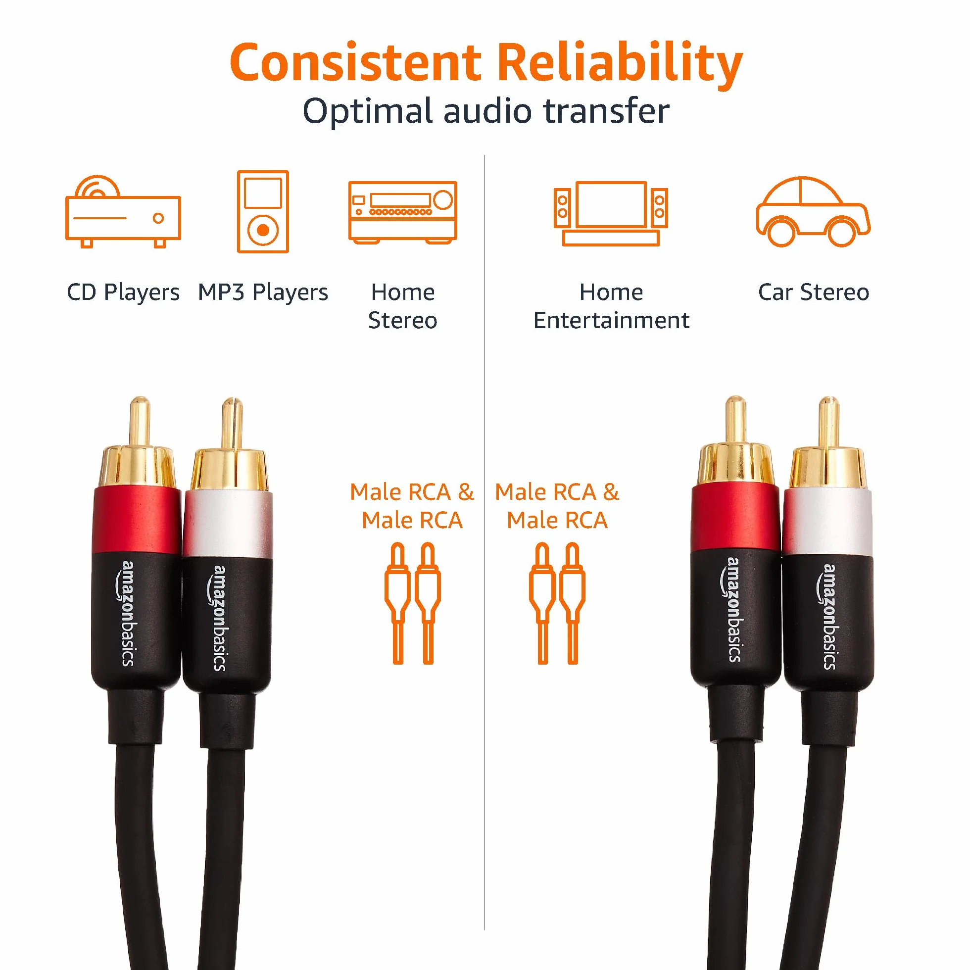 Amazon Basics câble audio RCA 2.4 m plaqué or noir