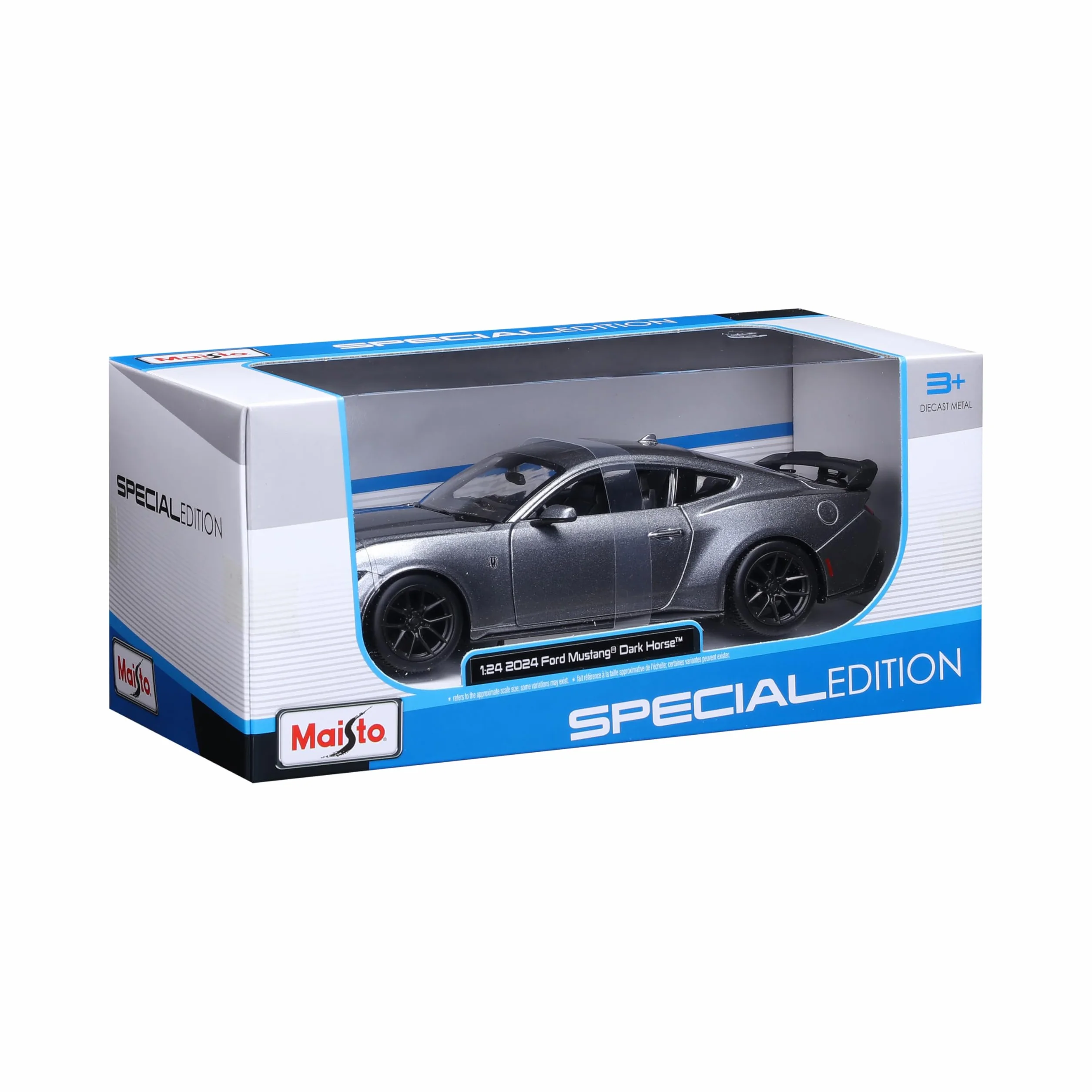 Maisto Ford Mustang Dark Horse 2024 1:24 Diecast Voiture Gris métallisé Portes Capot ouvrants Licence Officielle Ford