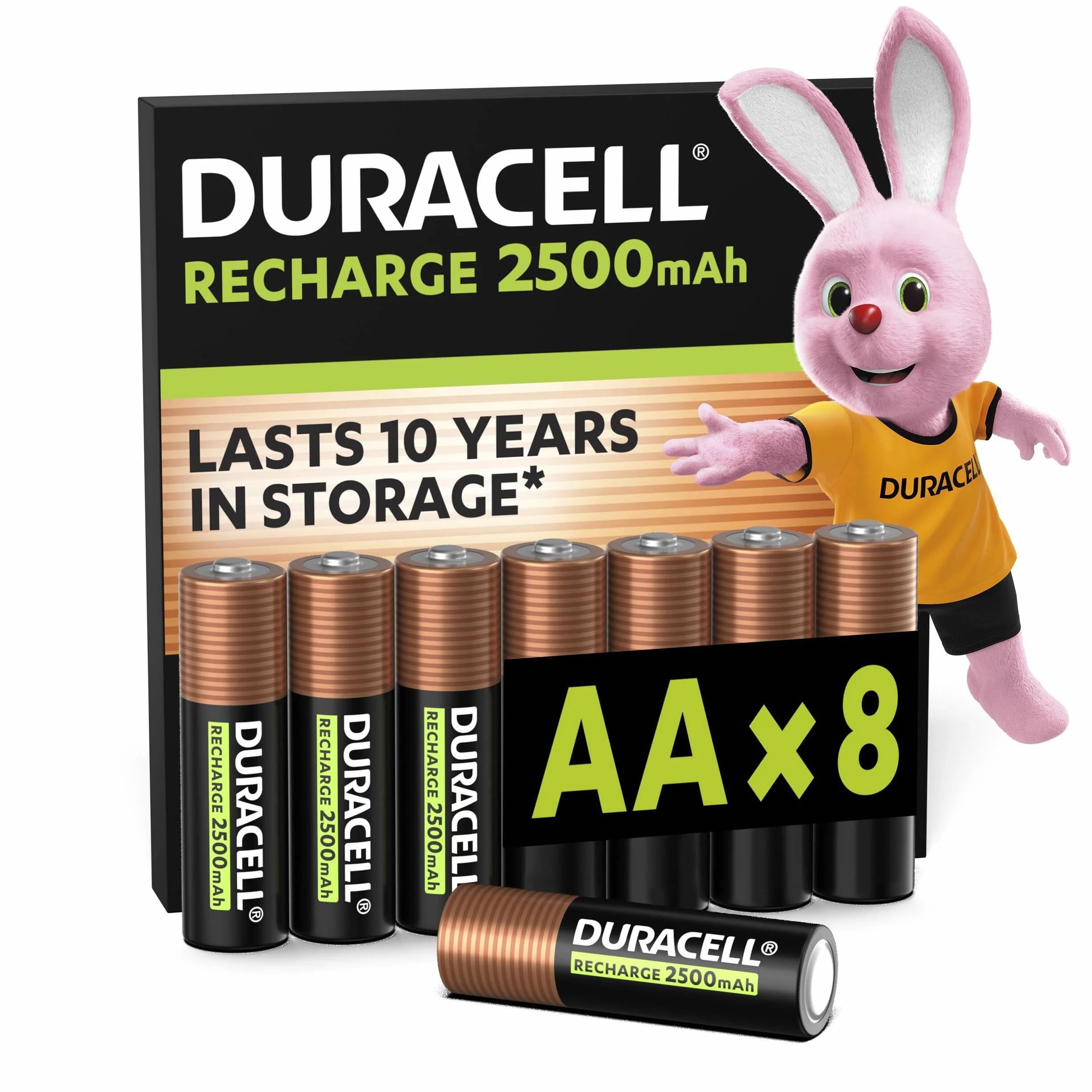 Duracell Piles AA Rechargeables 2500 mAh NiMH Lot de 8