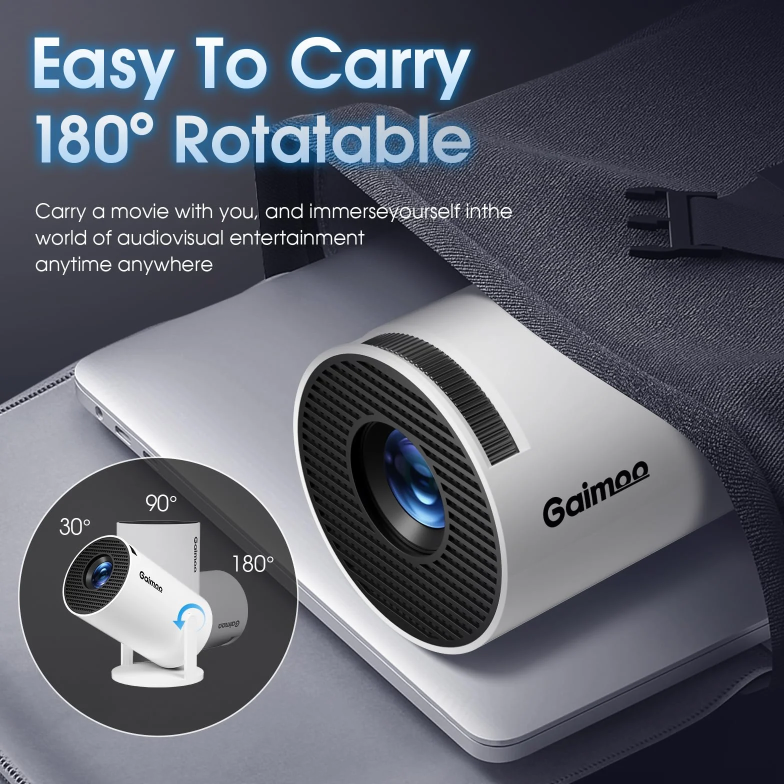 Vidéoprojecteur Portable Mini Projecteur WiFi 6 BT5.2 4K 1080P Auto Keystone 180° Rotation HDMI