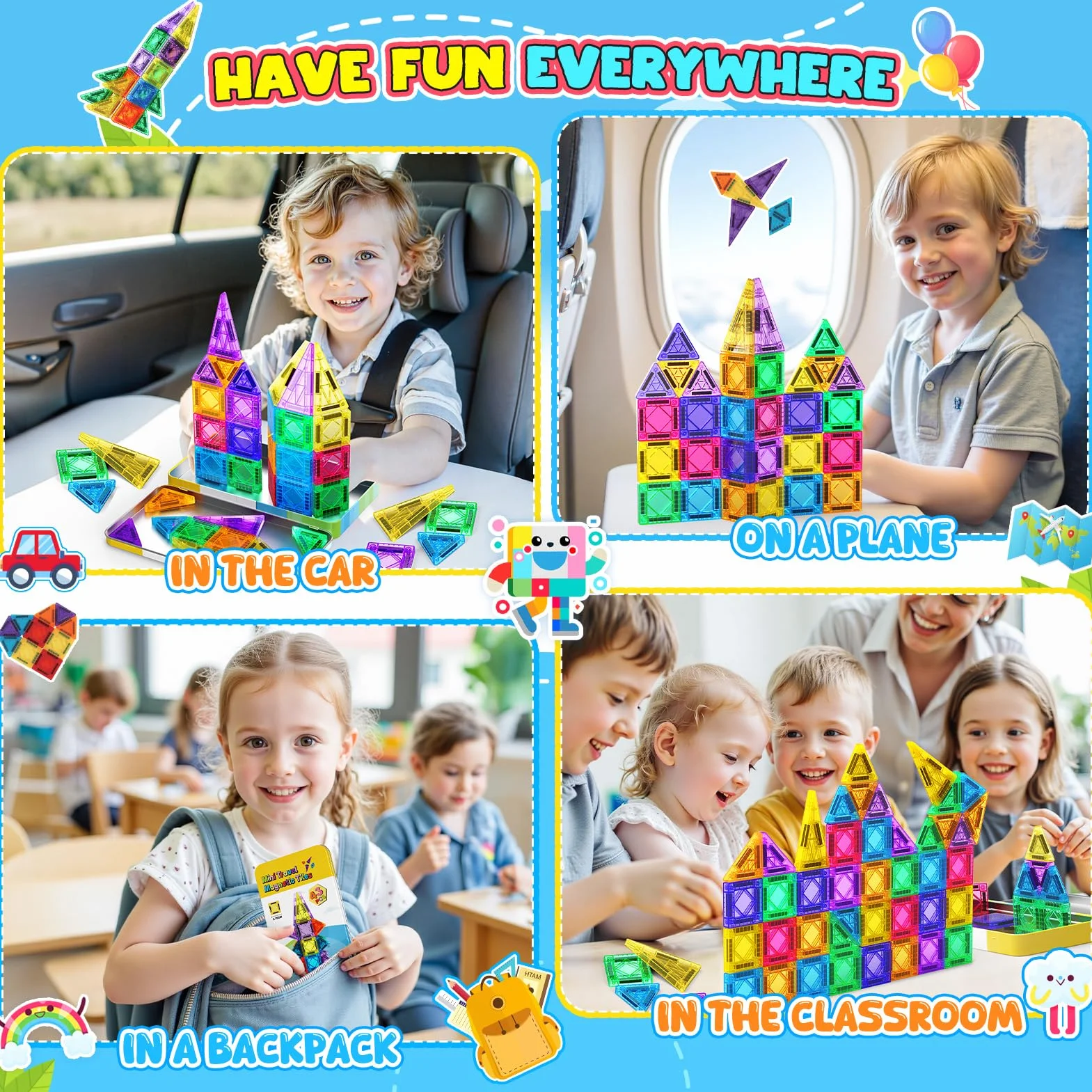 iKidiki 43 Pièces Construction Magnétique Jeux Enfant 3-6 Ans Garçon Fille