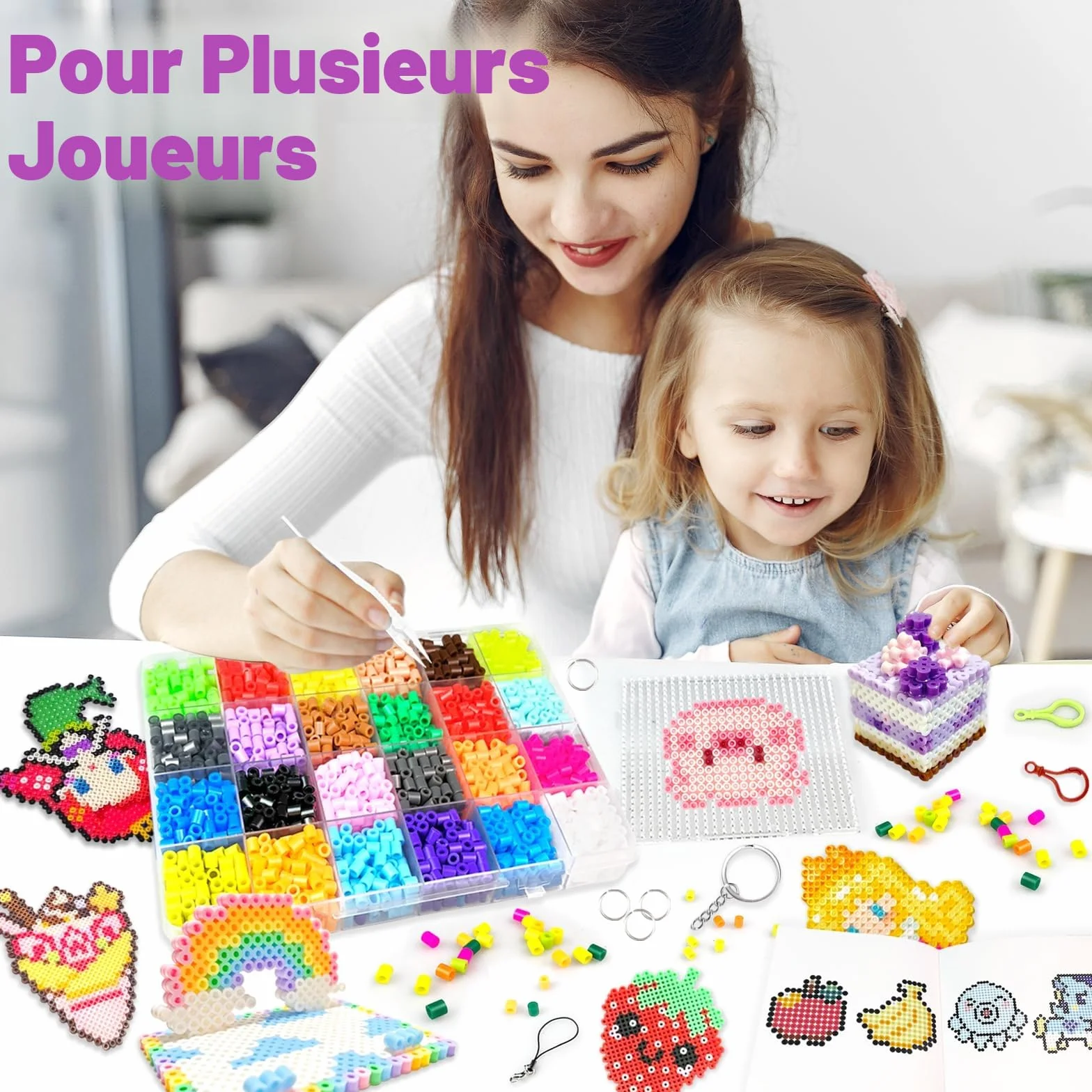 Perles à Repasser 5mm 48 Couleurs avec 2 Boîtes de Rangement et Accessoires DIY Bijoux